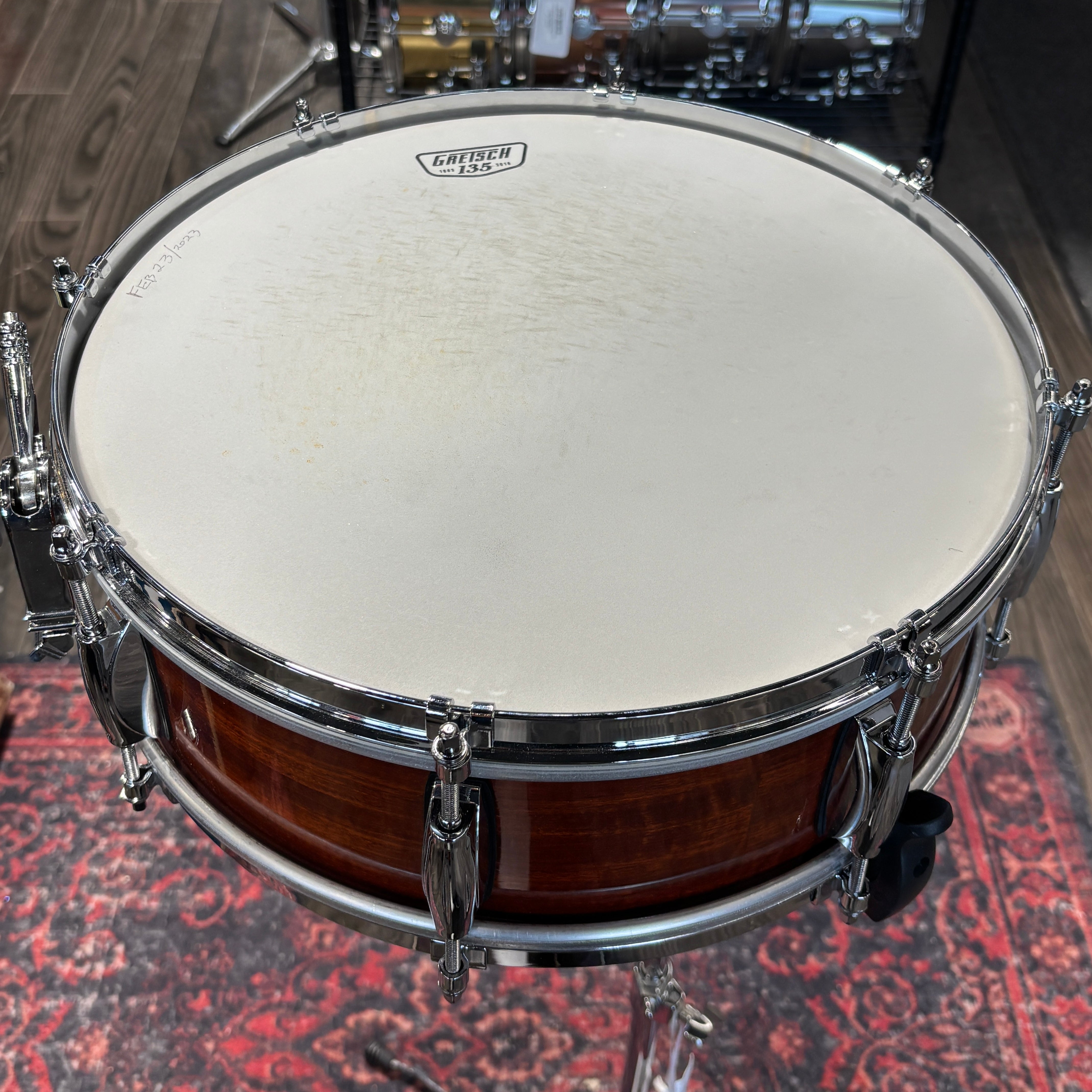 Gretsch 135th Anniversary Broadkaster 5x14 snare in Classic Ribbon Mahogany (USED)