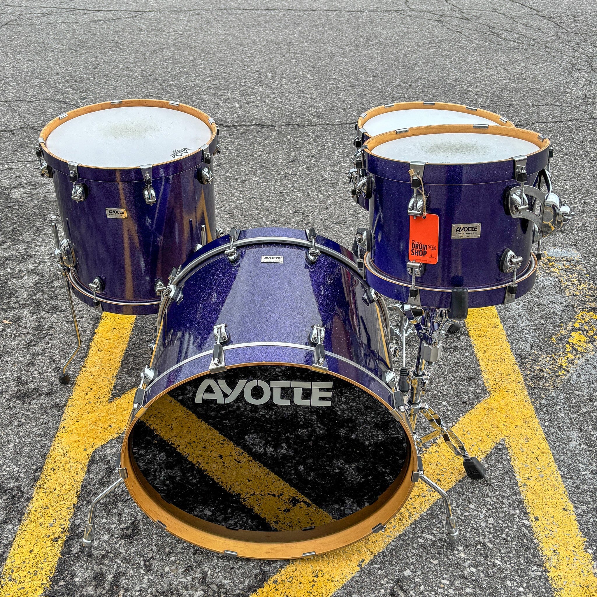 Ayotte Wood Hoop Purple Sparkle 12/16/22/Snare USED DRUM KIT Ayotte