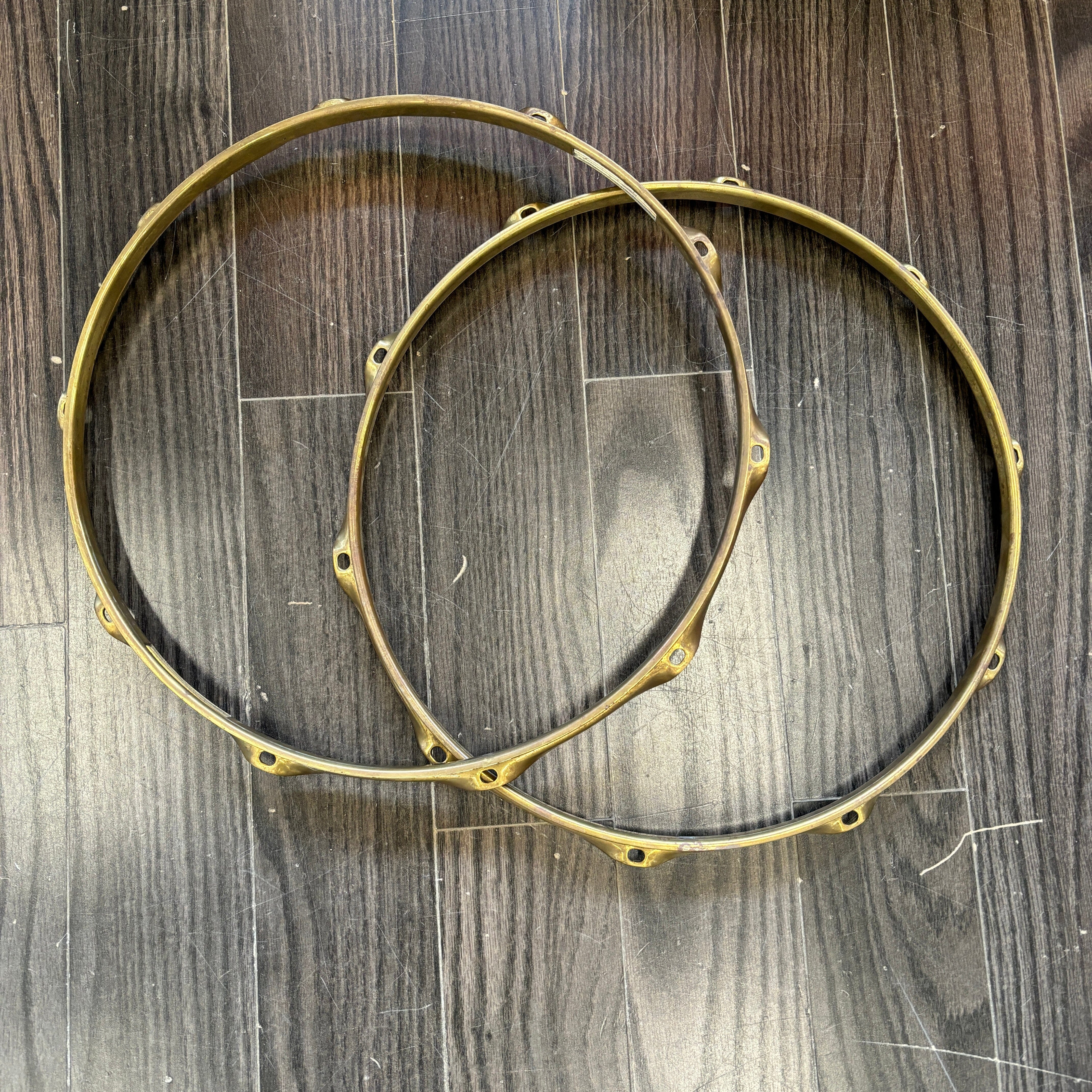 Brass Triple Flange Hoops 14" with 10 holes USED HARDWARE Dave's Drum Shop
