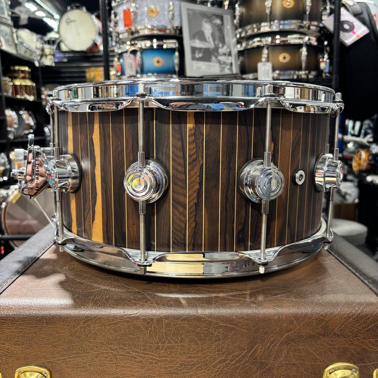 Drum Workshop Drums Limited Edition Brass Pinstripe Ziricote Snare Drum 6.5 x 14 (Second Hand) USED SNARE DRUMS DRUM WORKSHOP INC