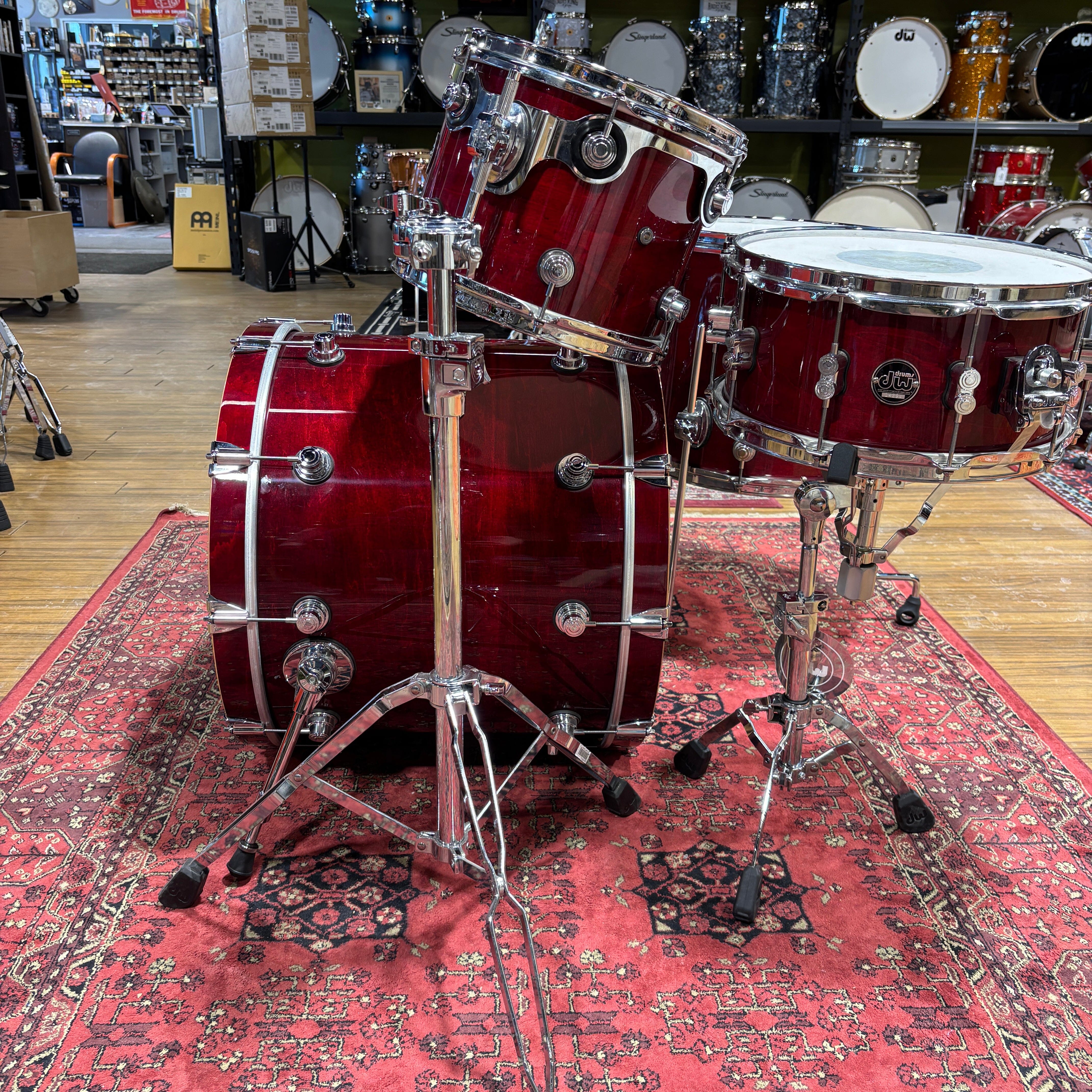 DW Performance Series Maple 4pc Cherry Stain USED DRUM KIT DW