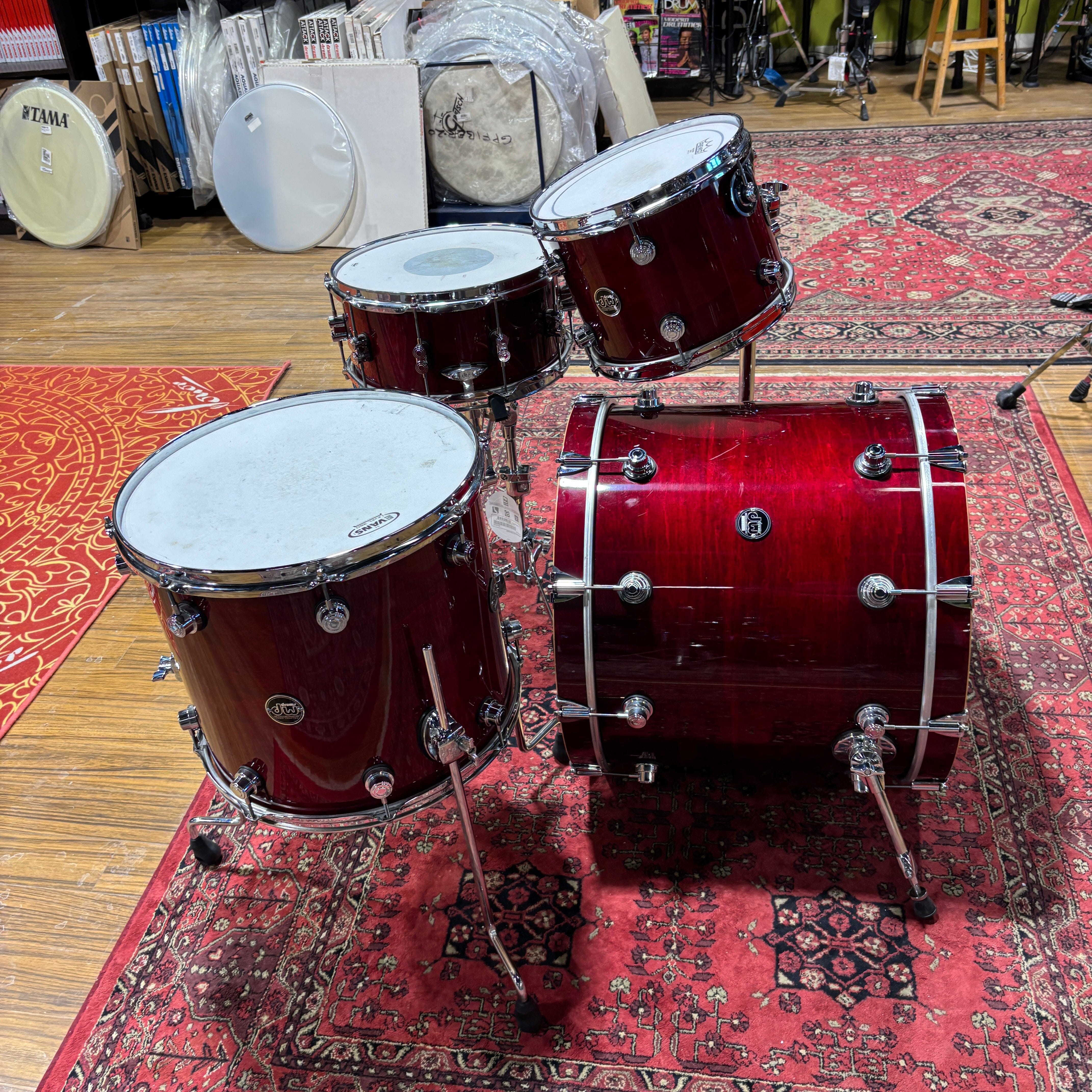 DW Performance Series Maple 4pc Cherry Stain USED DRUM KIT DW