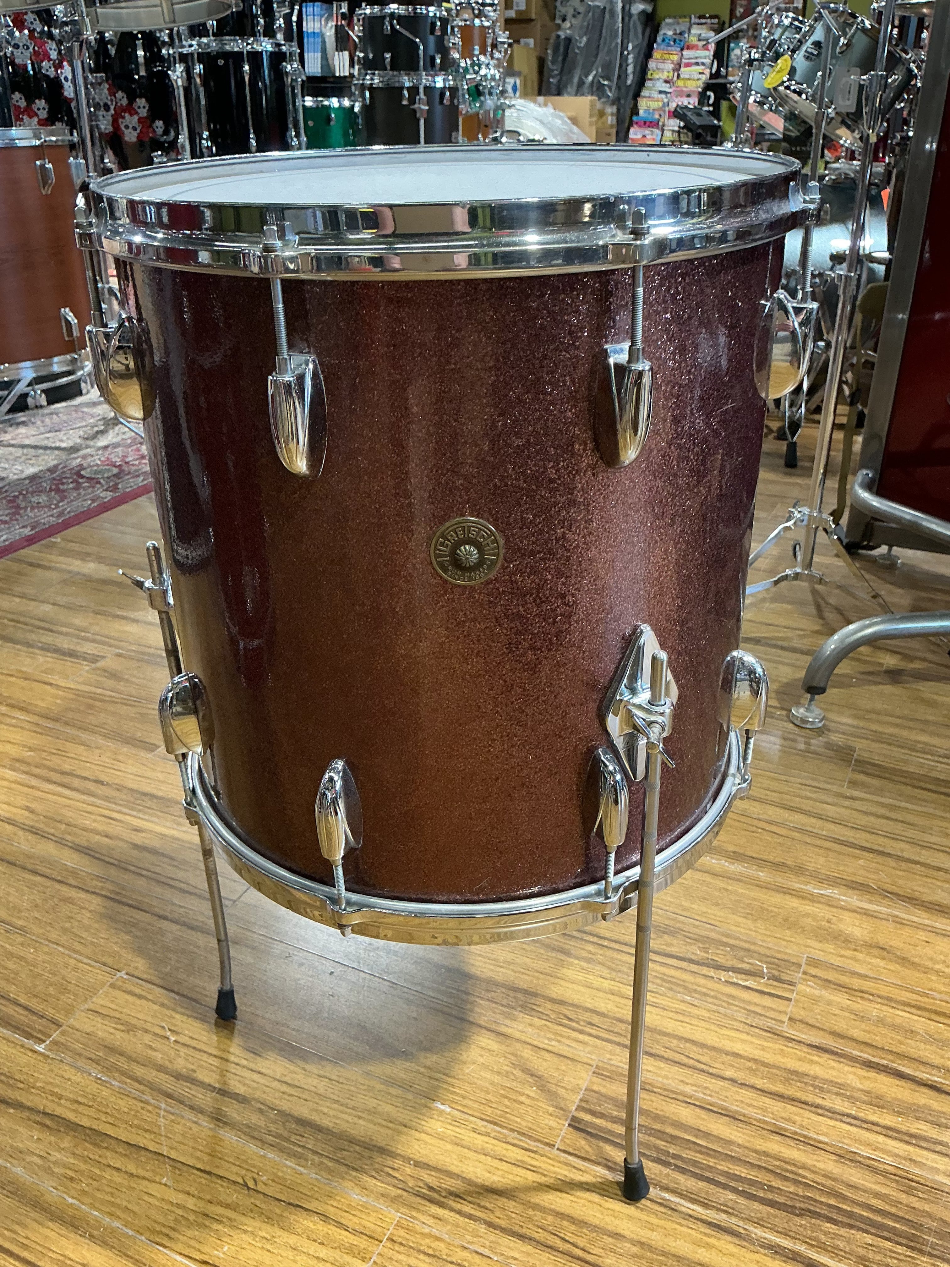 Gretsch Round Badge 16" Floor Tom Burgundy USED DRUM KIT GRETSCH