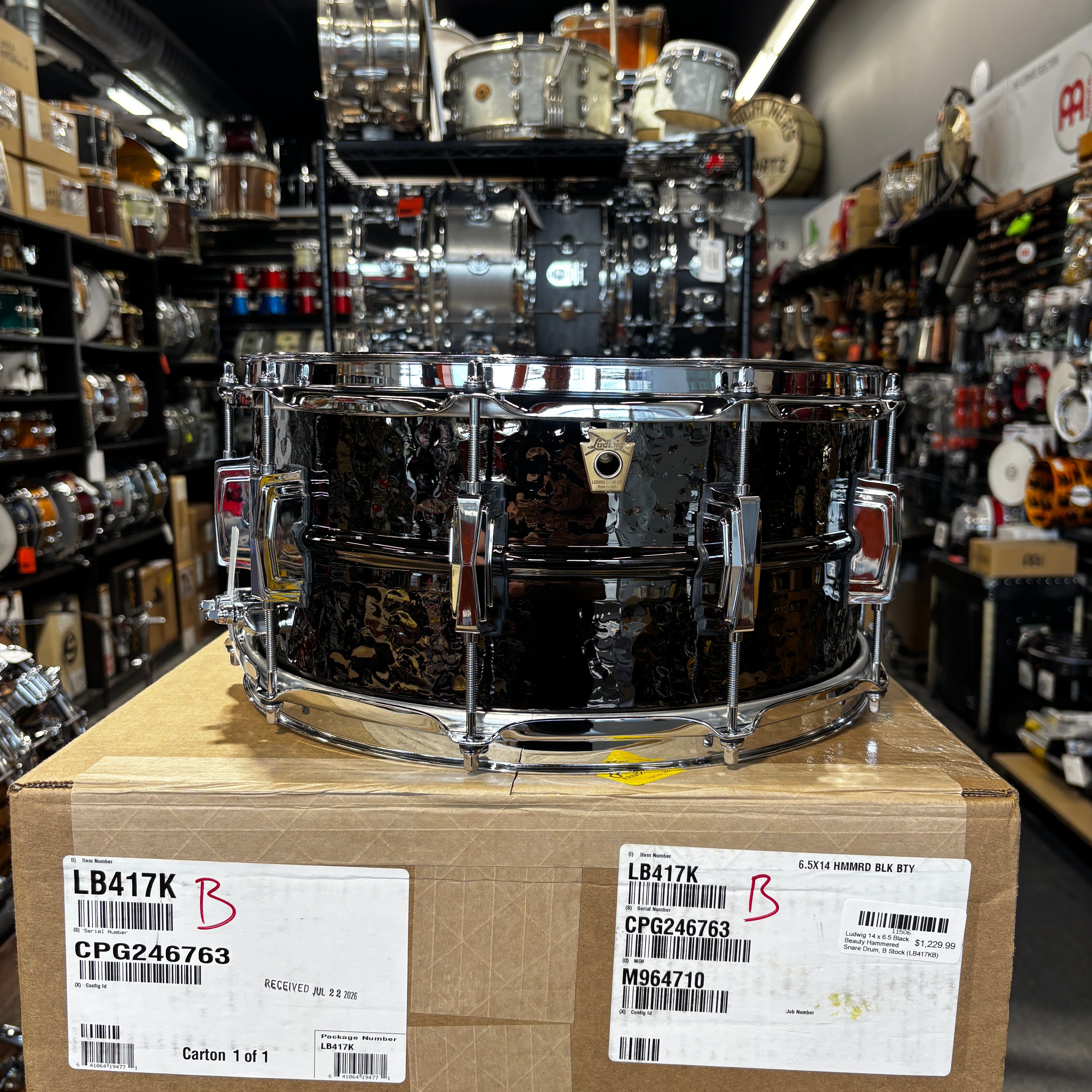 Ludwig 14 x 6.5 Black Beauty Hammered Snare Drum, B Stock (LB417KB) NEW SNARE DRUMS LUDWIG