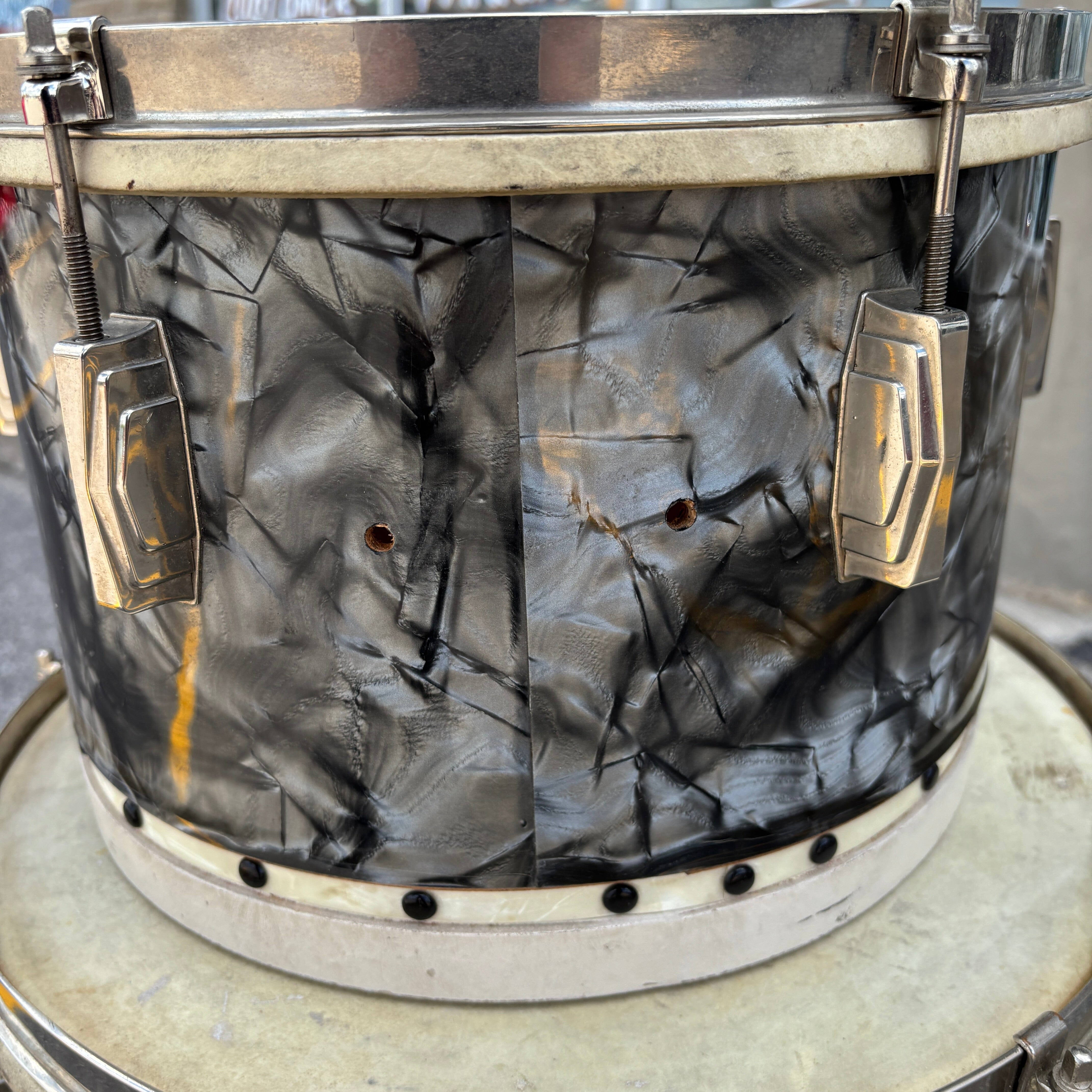 Ludwig & Ludwig No. 1027PV and No. 1028PV 1940s tacked-bottom toms in Black Diamond Pearl USED DRUM KIT Ludwig and Ludwig