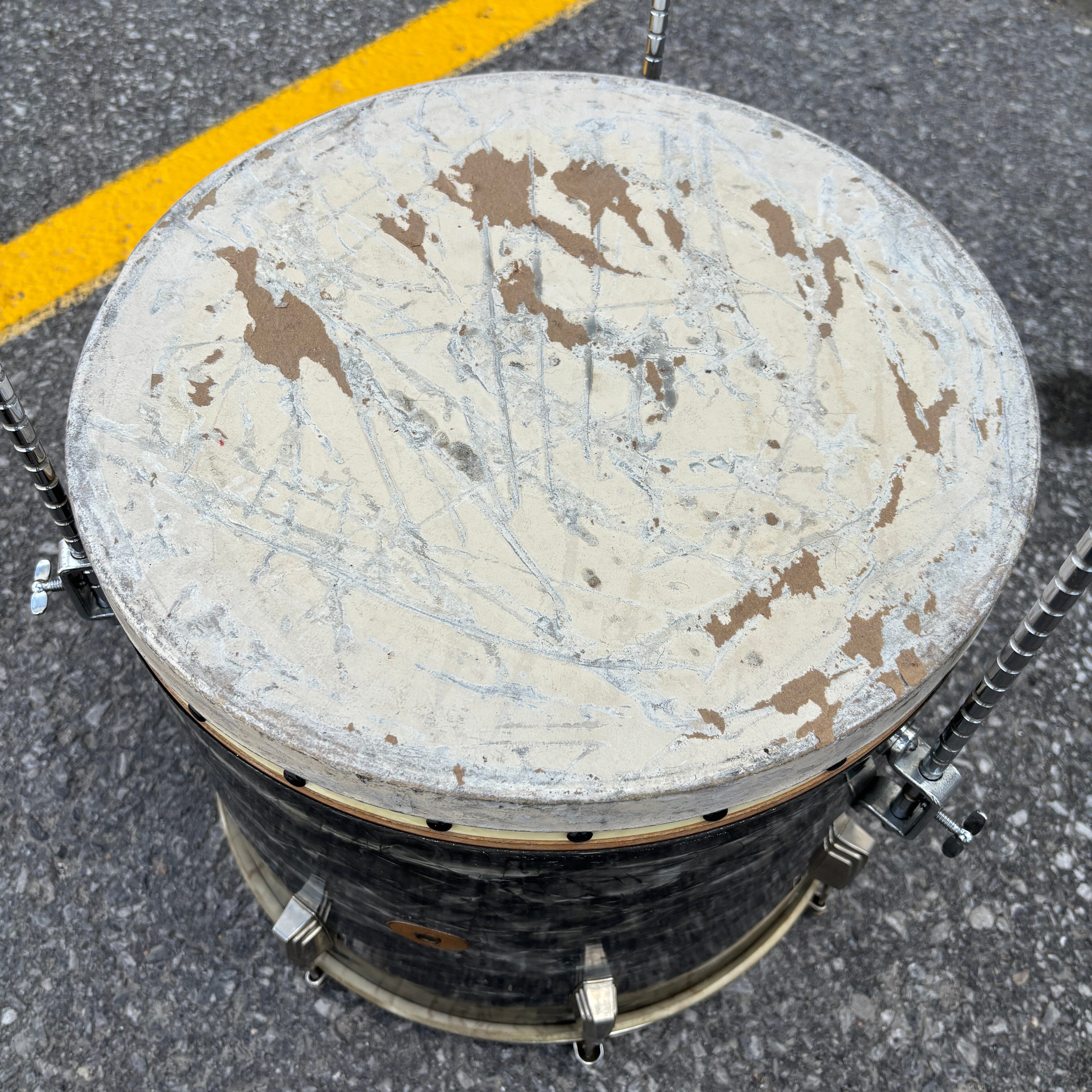 Ludwig & Ludwig No. 1027PV and No. 1028PV 1940s tacked-bottom toms in Black Diamond Pearl USED DRUM KIT Ludwig and Ludwig