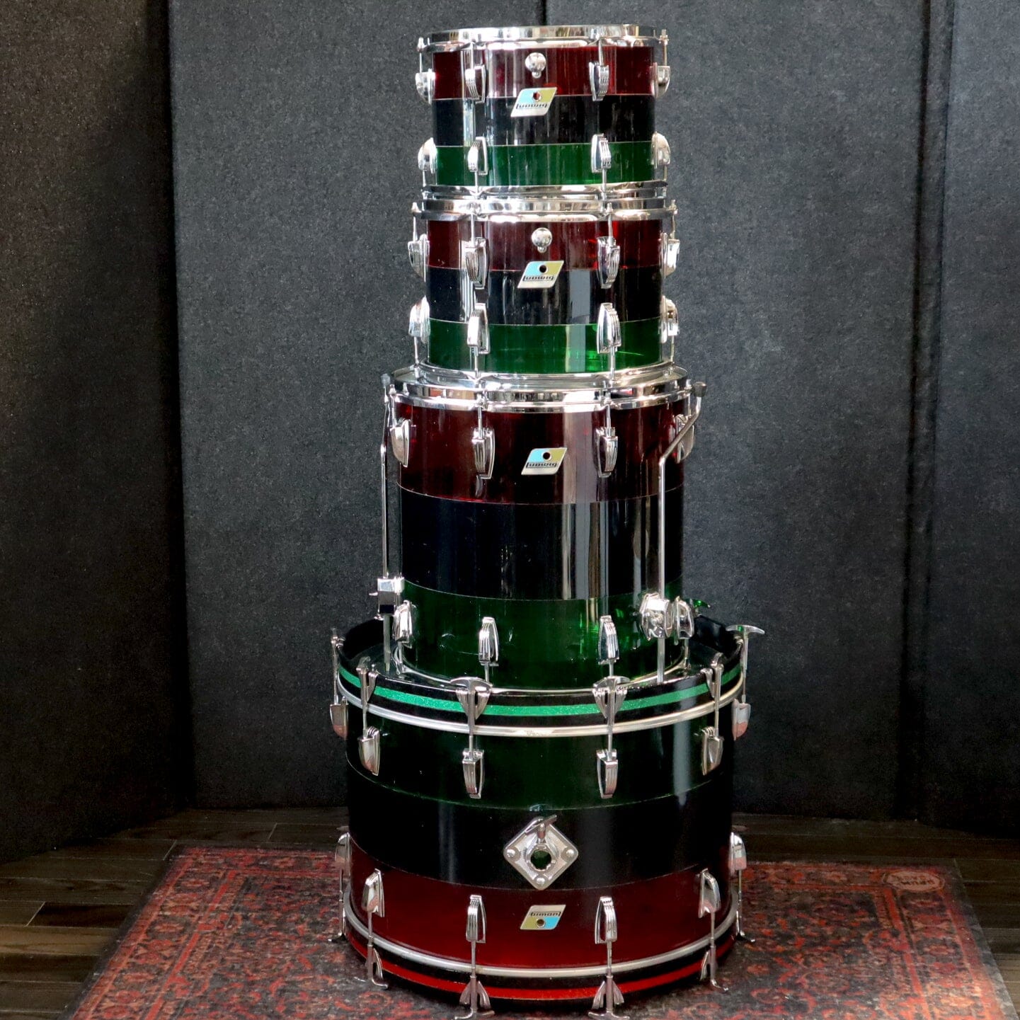 LUDWIG VISTALITE PATTERN A 12/13/16/22/ RED BLACK GREEN CONSIGNMENT DRUM KIT LUDWIG