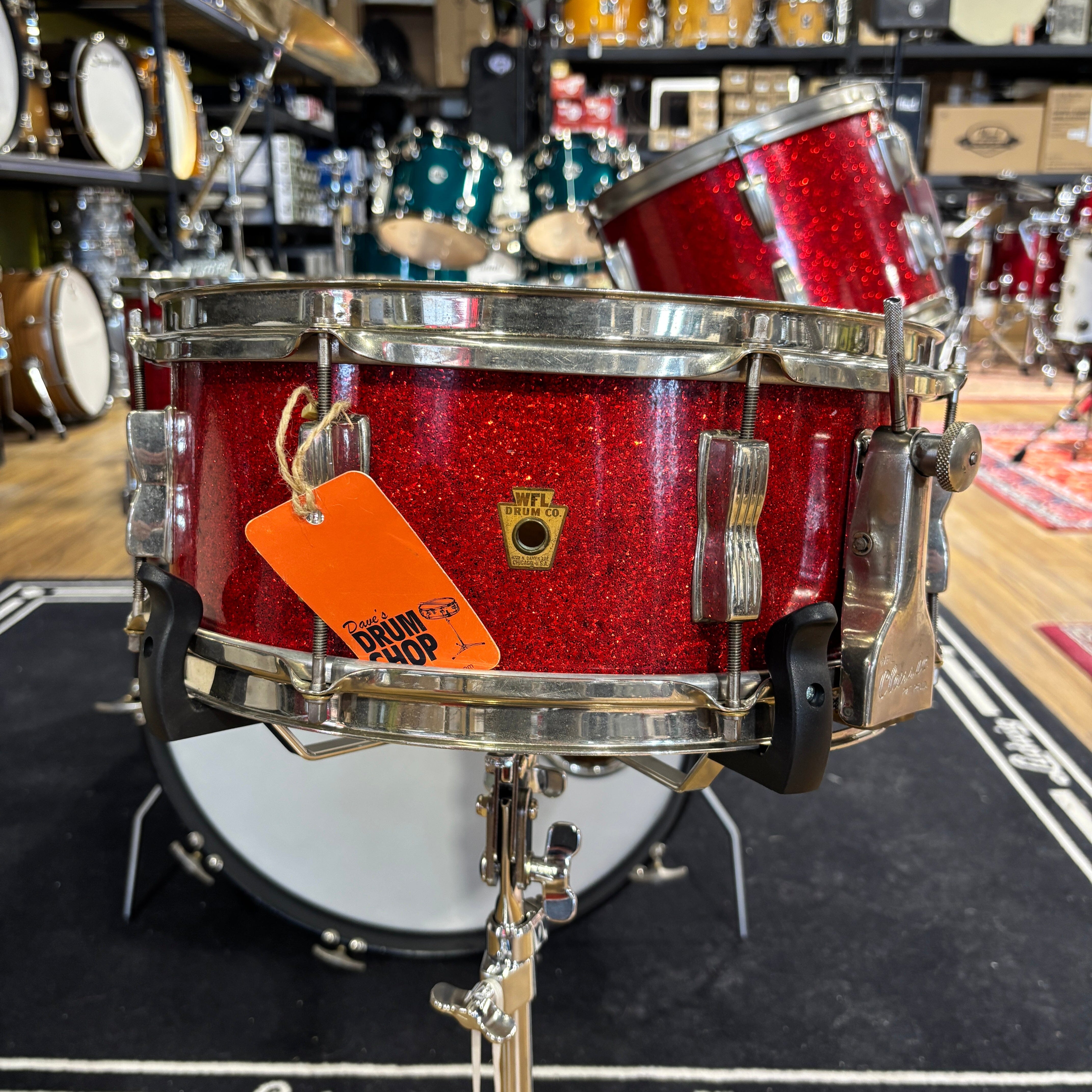 Ludwig WFL Super Classic Snare 5.5 x 14 Red Glitter late 1950's CONSIGNMENT DRUM KIT WFL