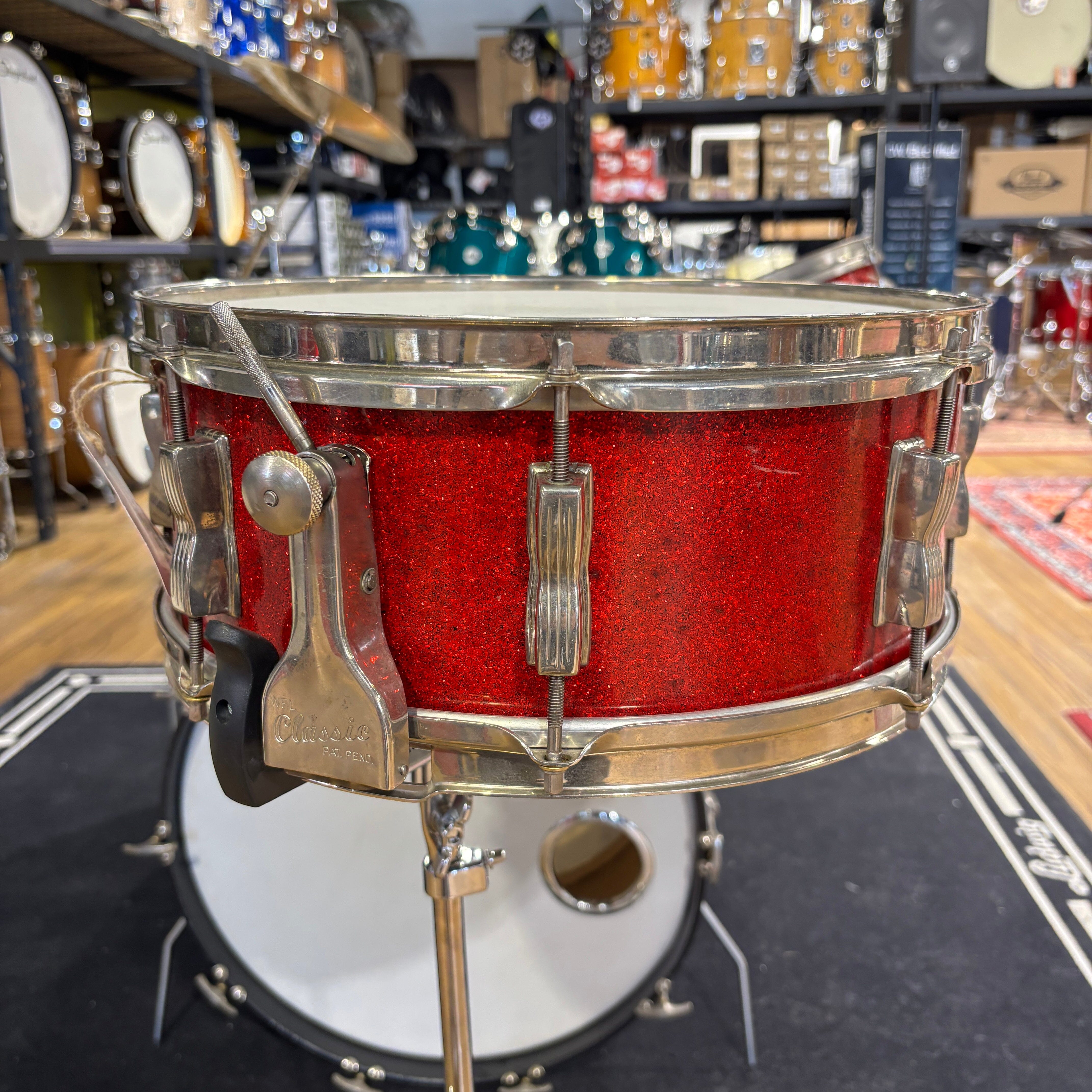 Ludwig WFL Super Classic Snare 5.5 x 14 Red Glitter late 1950's CONSIGNMENT DRUM KIT WFL