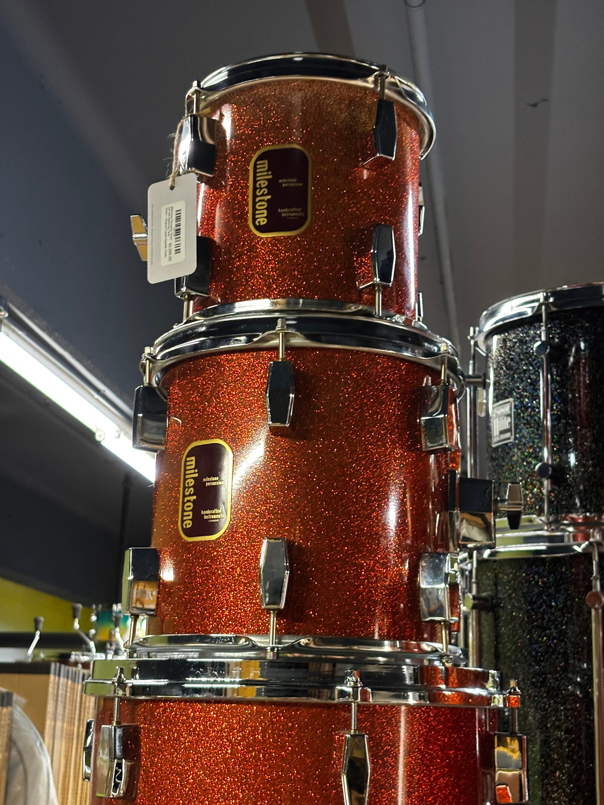Milestone Fibreglass Drum Set with Matching 14x8 Snare – Original Copper Sparkle Finish CONSIGNMENT DRUM KIT MILESTONE