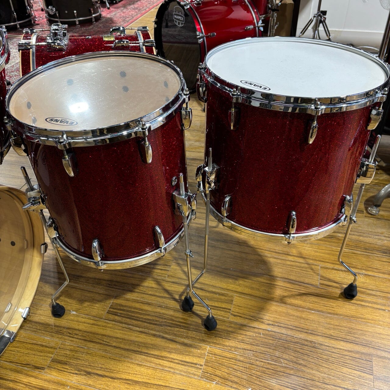 Pearl Masters Red Sparkle Birch 6 pc with 2 Bass Drums CONSIGNMENT DRUM KIT Pearl