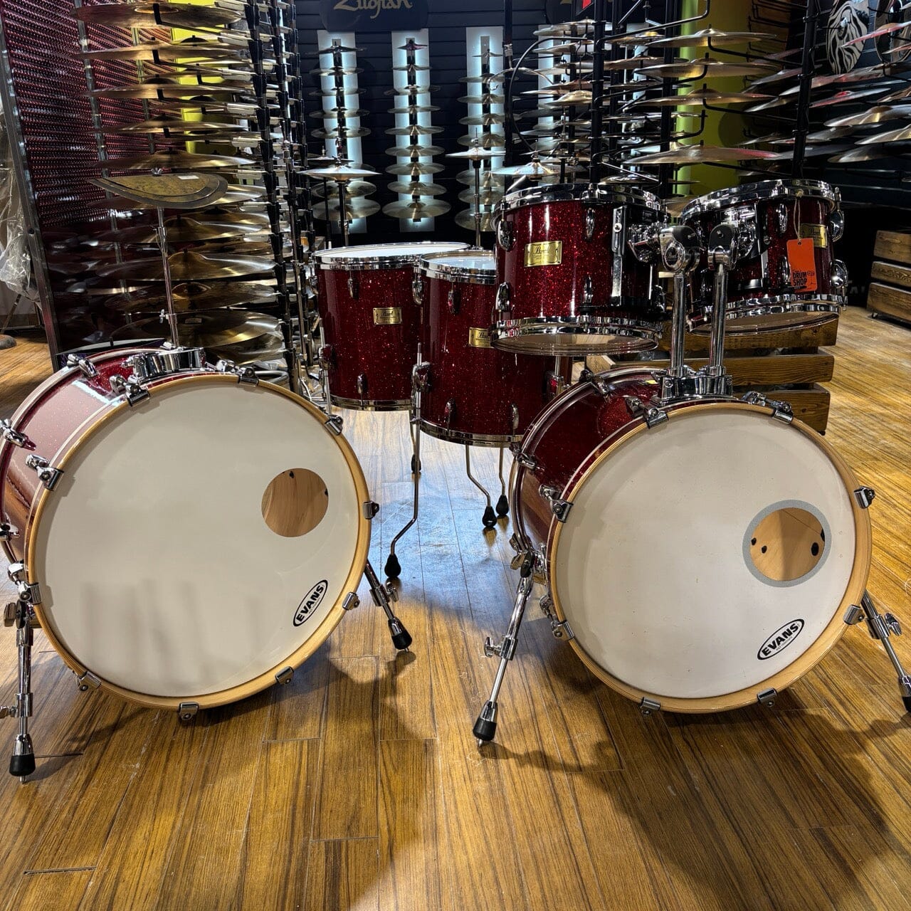 Pearl Masters Red Sparkle Birch 6 pc with 2 Bass Drums CONSIGNMENT DRUM KIT Pearl