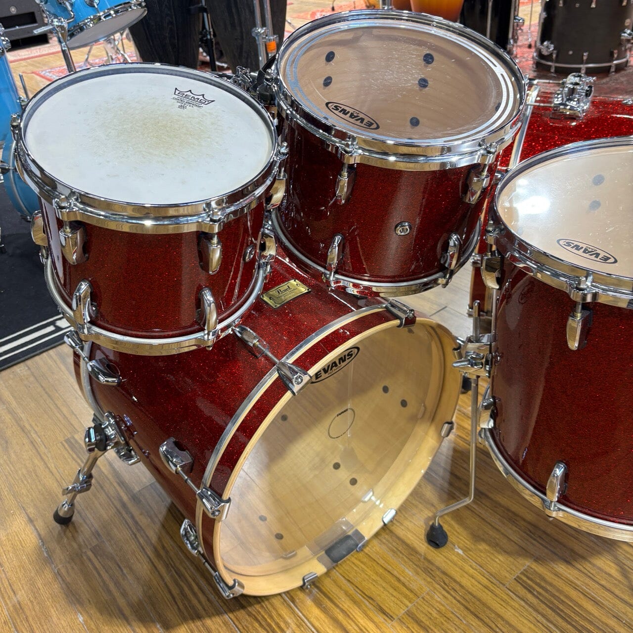 Pearl Masters Red Sparkle Birch 6 pc with 2 Bass Drums CONSIGNMENT DRUM KIT Pearl