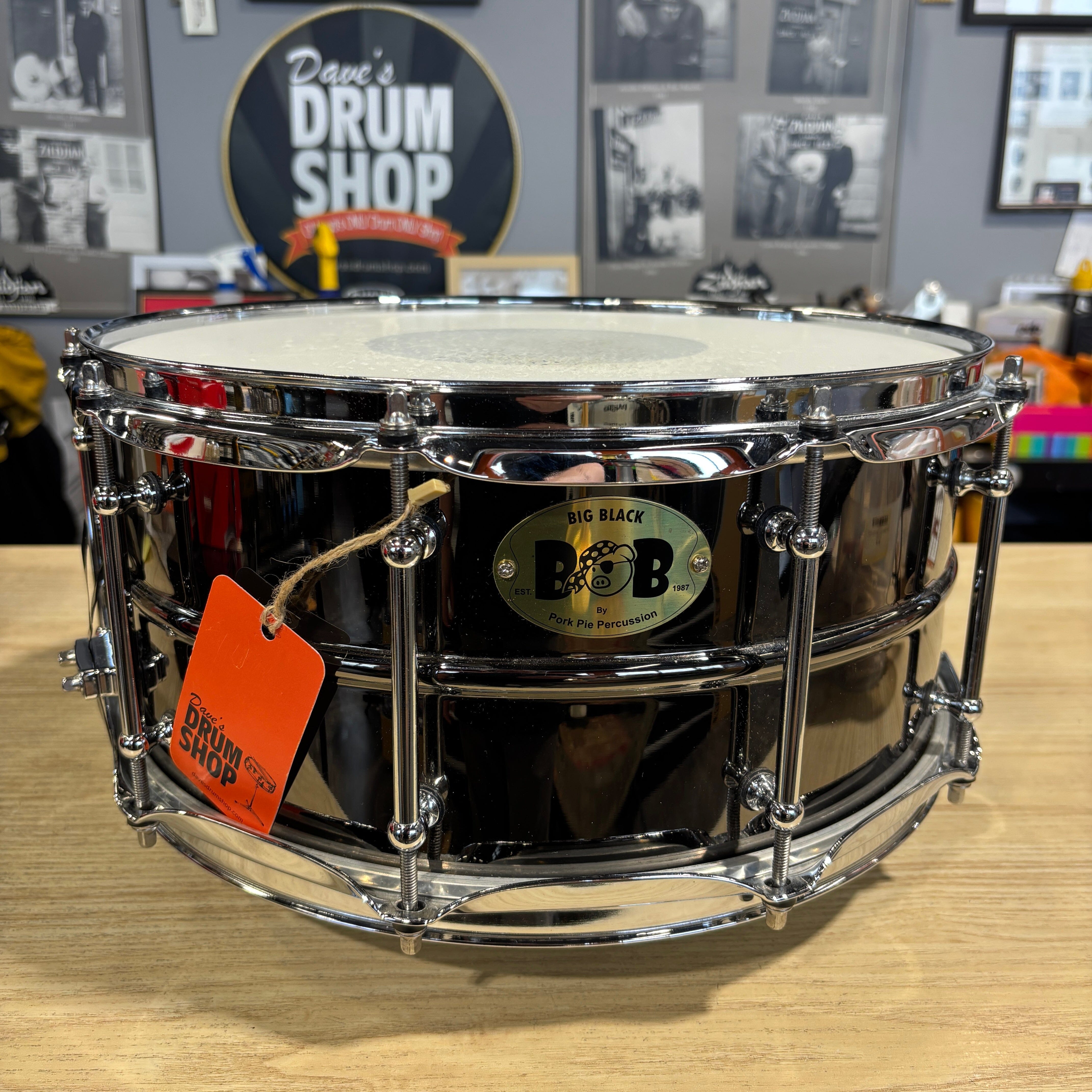 Pork Pie "BOB" 14 x 6.5 Black Nickel / Brass Snare USED SNARE DRUMS Pork Pie