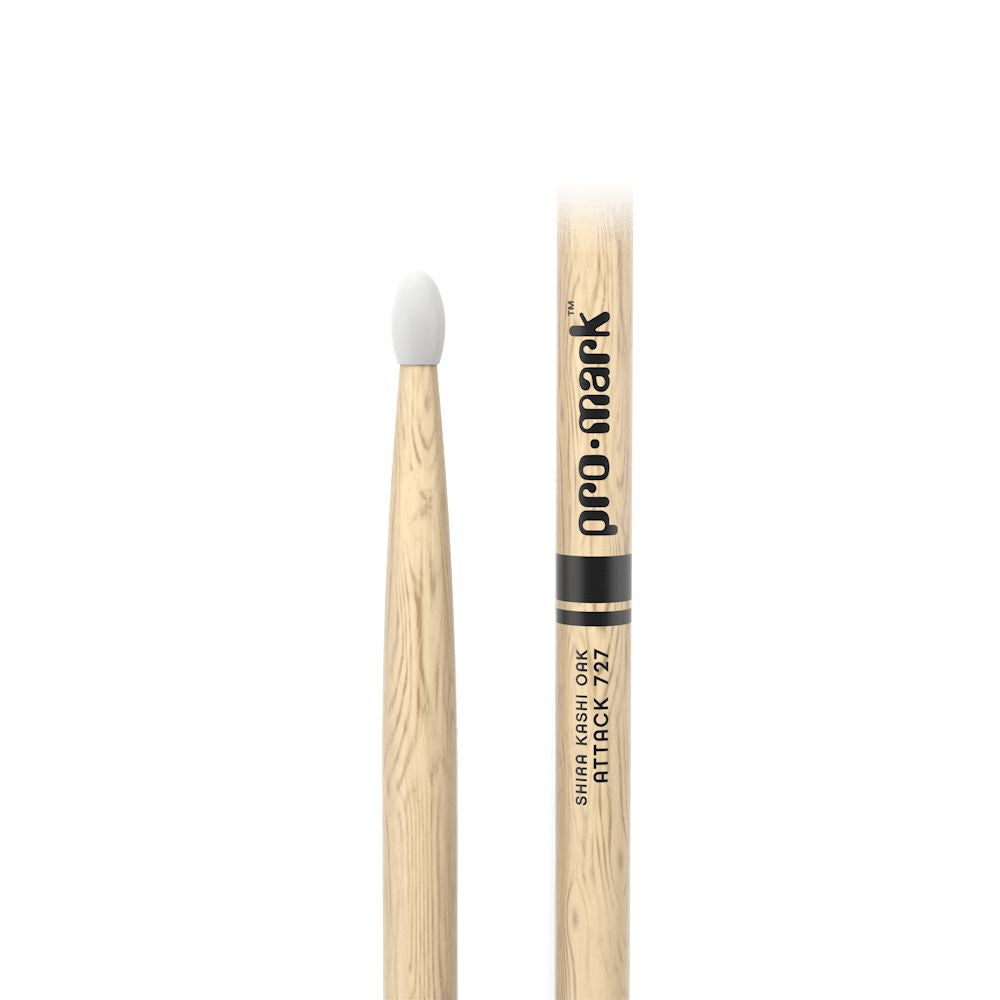 Promark Attack 727 Drum Sticks, Lacquered Shira Kashi Oak w/ Nylon Tips (PW727N) DRUM STICKS Promark