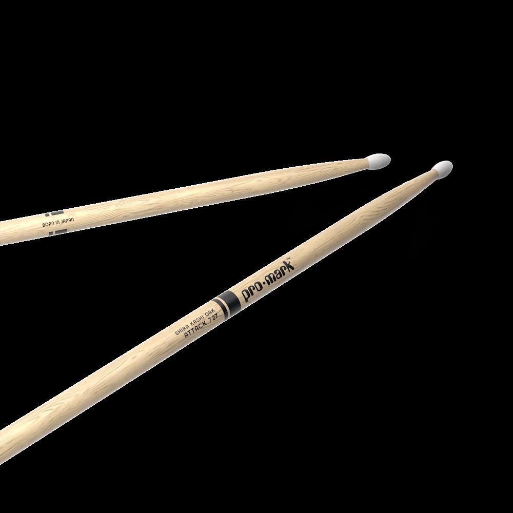 Promark Attack 727 Drum Sticks, Lacquered Shira Kashi Oak w/ Nylon Tips (PW727N) DRUM STICKS Promark