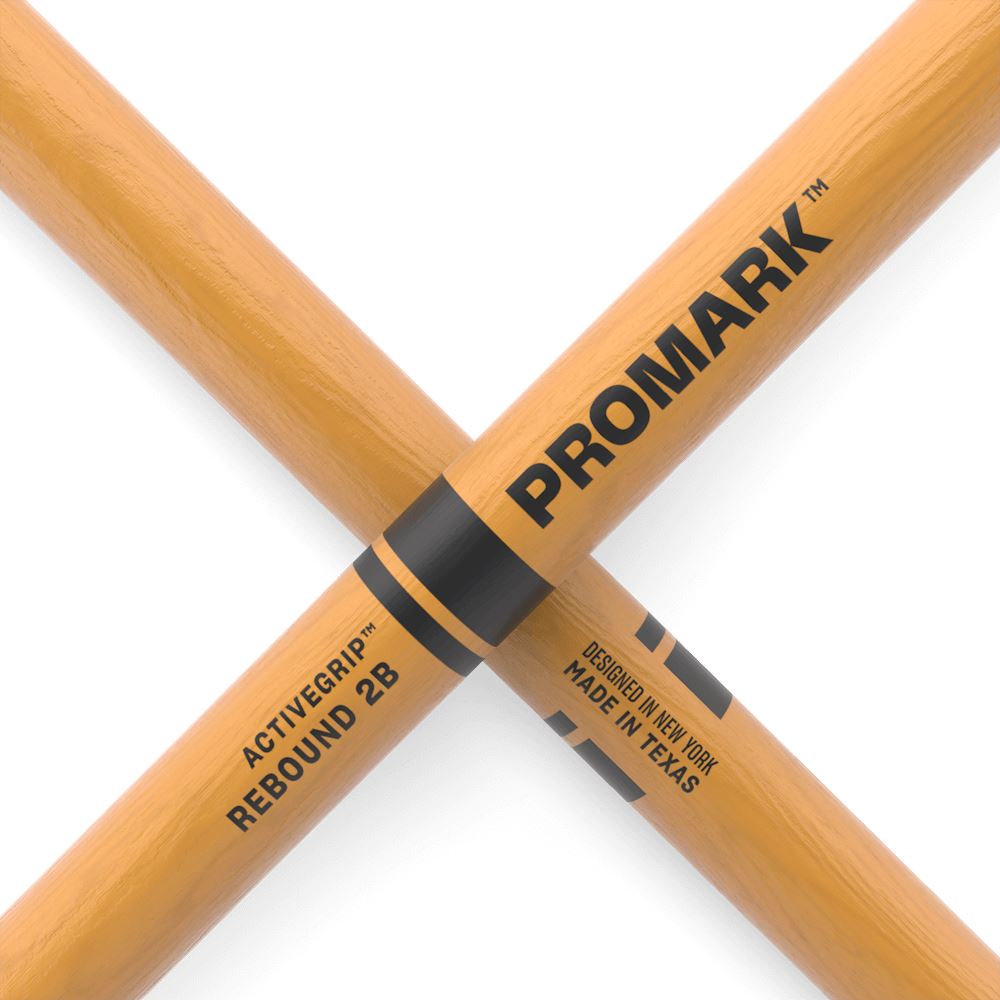 ProMark Rebound 2B ActiveGrip Clear Hickory Drum Sticks, Wood Tip (R2BAGC) DRUM STICKS Promark