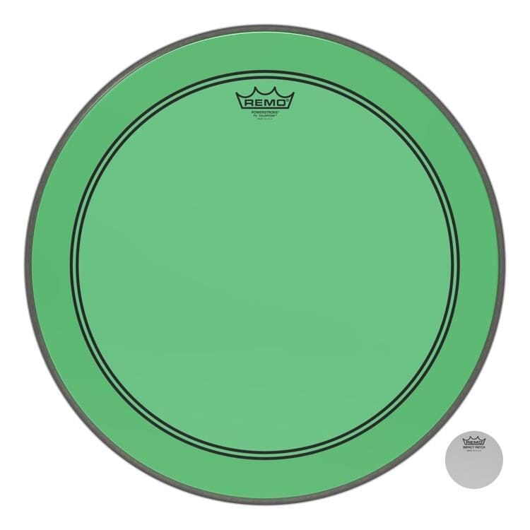Remo 24" Powerstroke 3 Colortone Bass Drum Head, Green (P3-1324-CT-GN) DRUM SKINS Remo