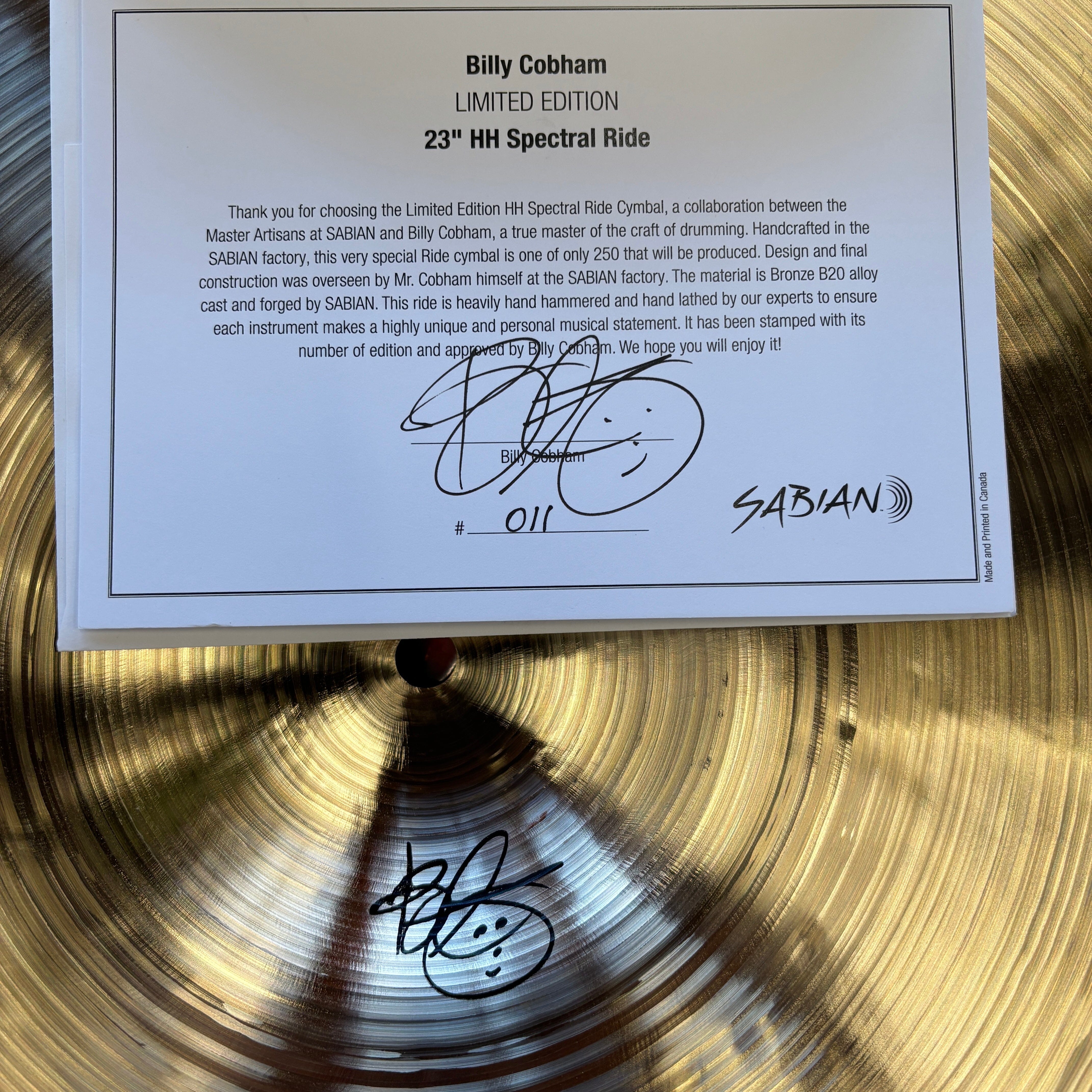 Sabian 23" HH Billy Cobham Ride (12312BCLE) #11 NEW SABIAN CYMBALS Sabian