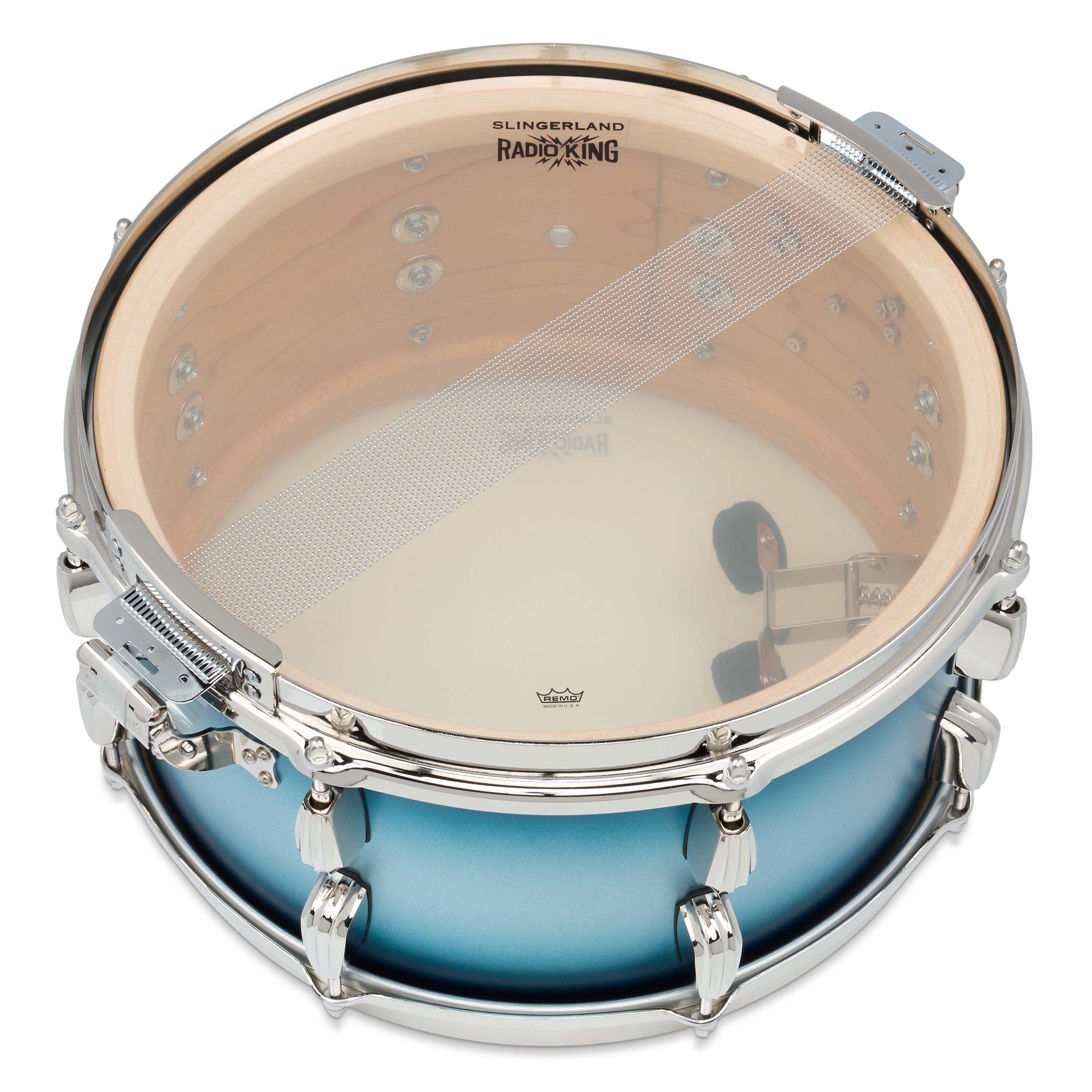 Slingerland Radio King 7x14 Solid Maple Snare, Silver and Blue Lacquer (SLLS0714SMK371) NEW SNARE DRUMS Slingerland