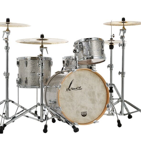 SONOR Vintage Series 3-piece Drum Shell Pack With 22" Bass Drum, Vintage Silver Glitter (VT-THREE22-WM-VSG) NEW DRUM KIT Sonor 