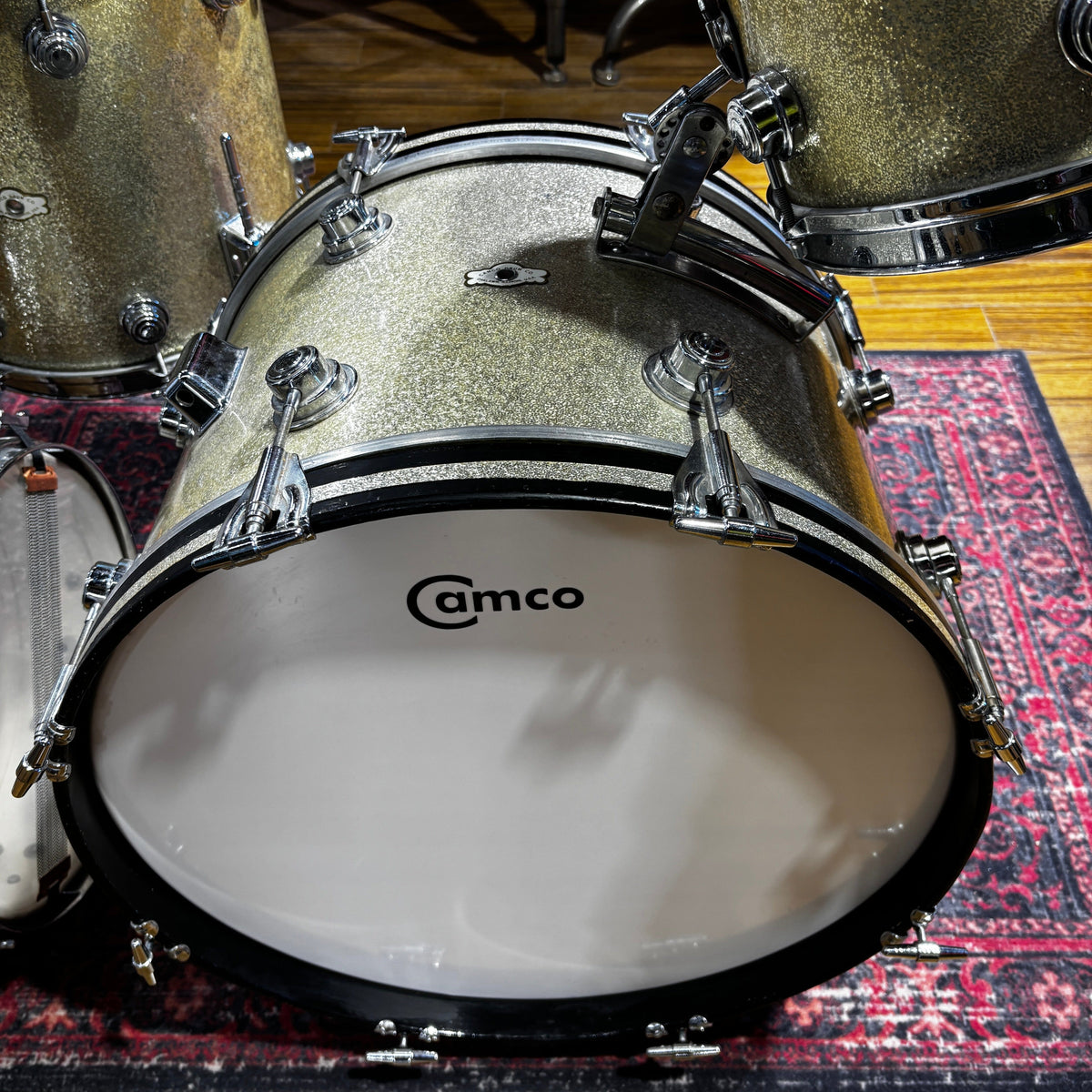 Vintage 1960s Camco Oaklawn Aristocrat 4-Piece Drum Kit Aged Silver Sparkle 20/12/14 with Matching Snare CONSIGNMENT DRUM KIT Camco