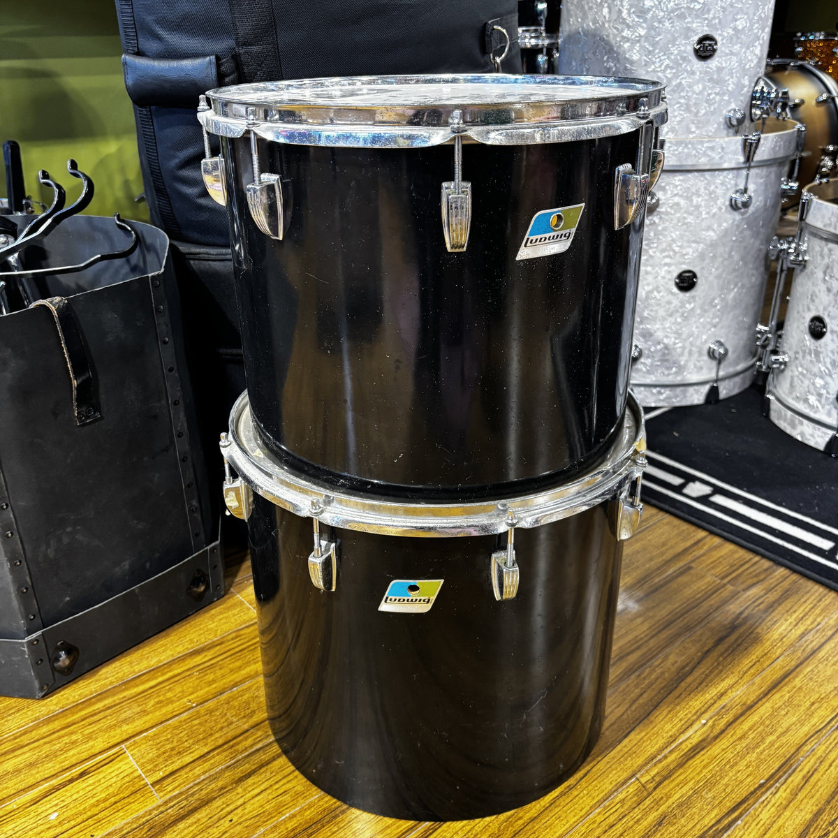 Vintage Ludwig 15" & 16" Concert Tom Pair Black Cortex Early 1970s USED DRUM KIT LUDWIG
