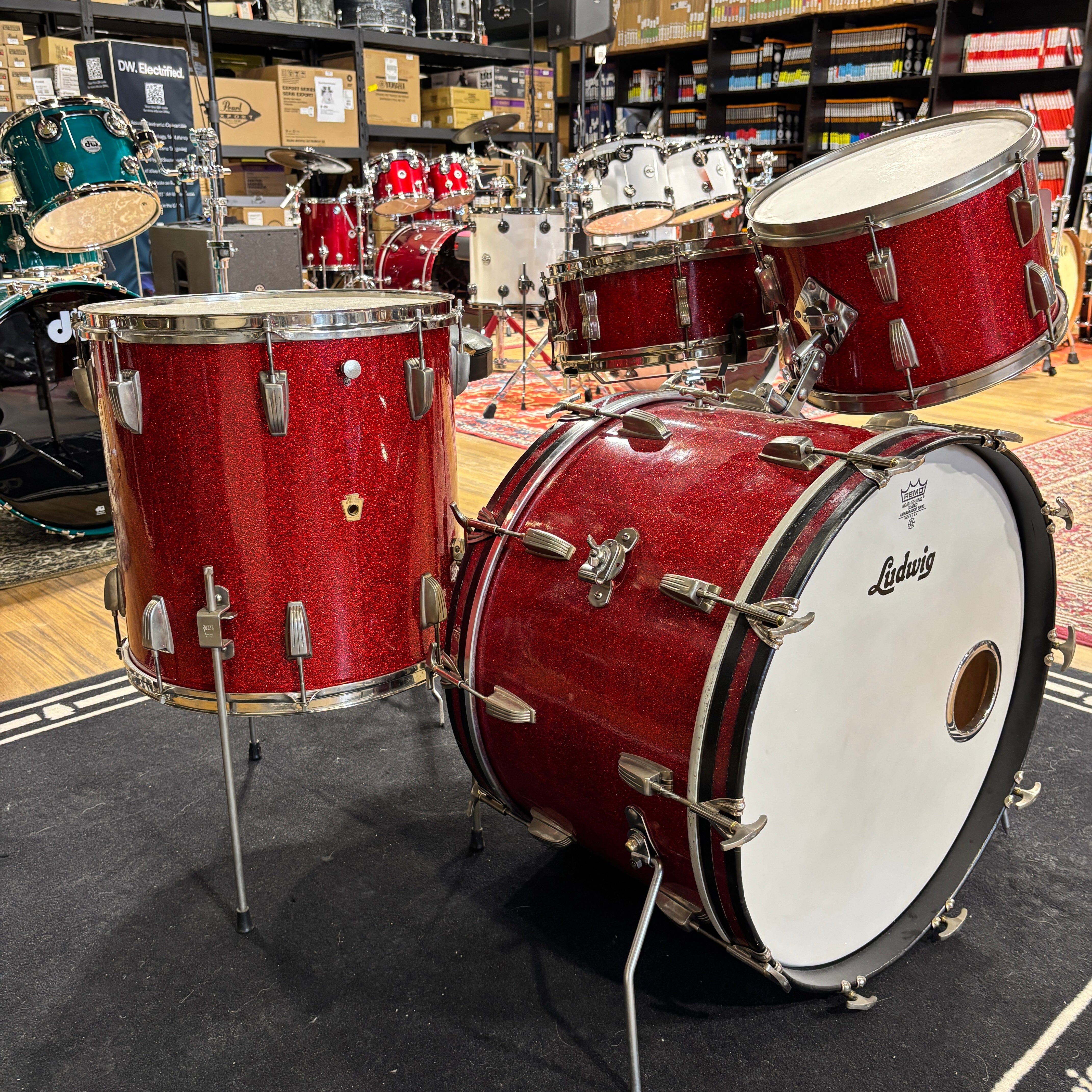 WFL Red Glitter 3pc 1957 13/16/22 CONSIGNMENT DRUM KIT WFL