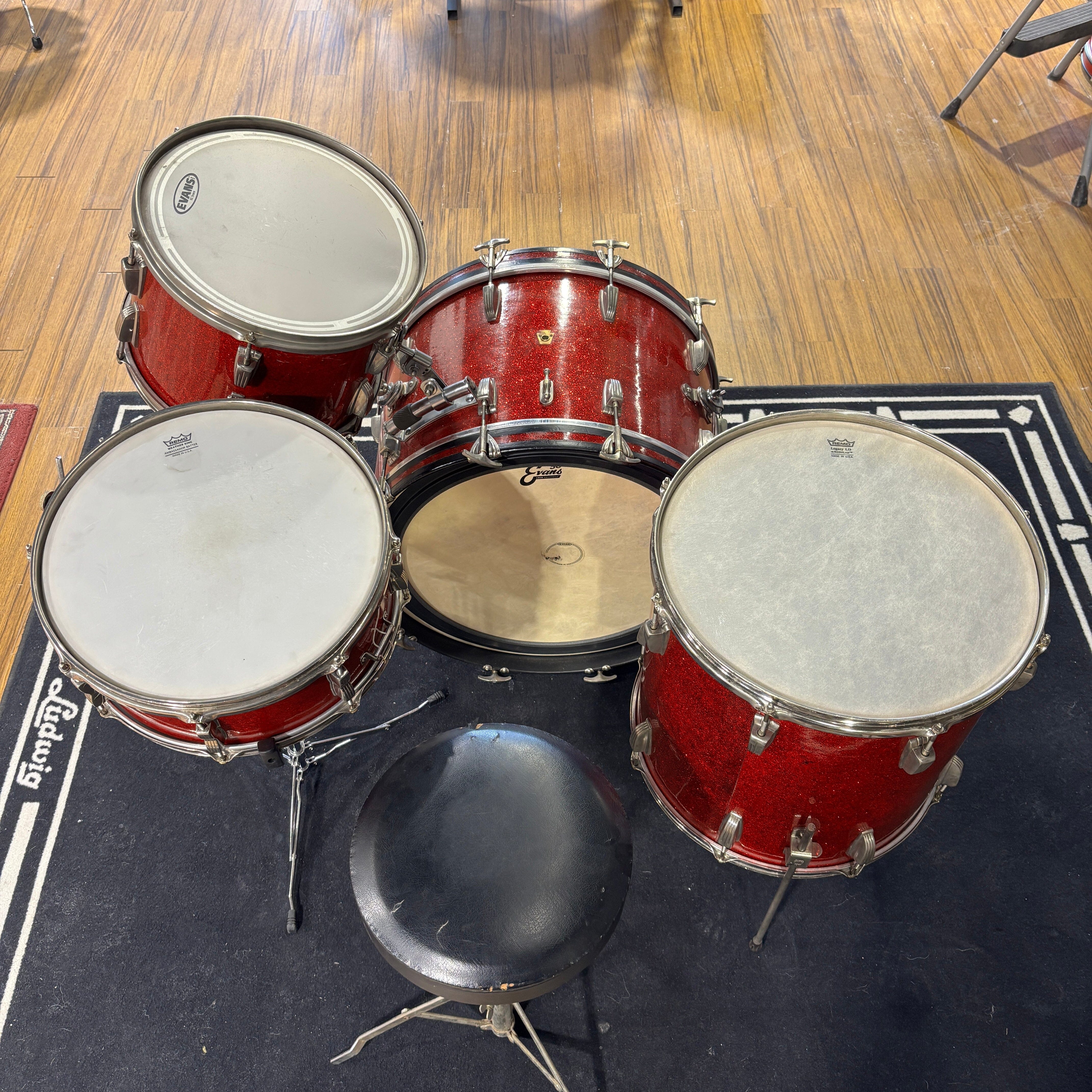 WFL Red Glitter 3pc 1957 13/16/22 CONSIGNMENT DRUM KIT WFL