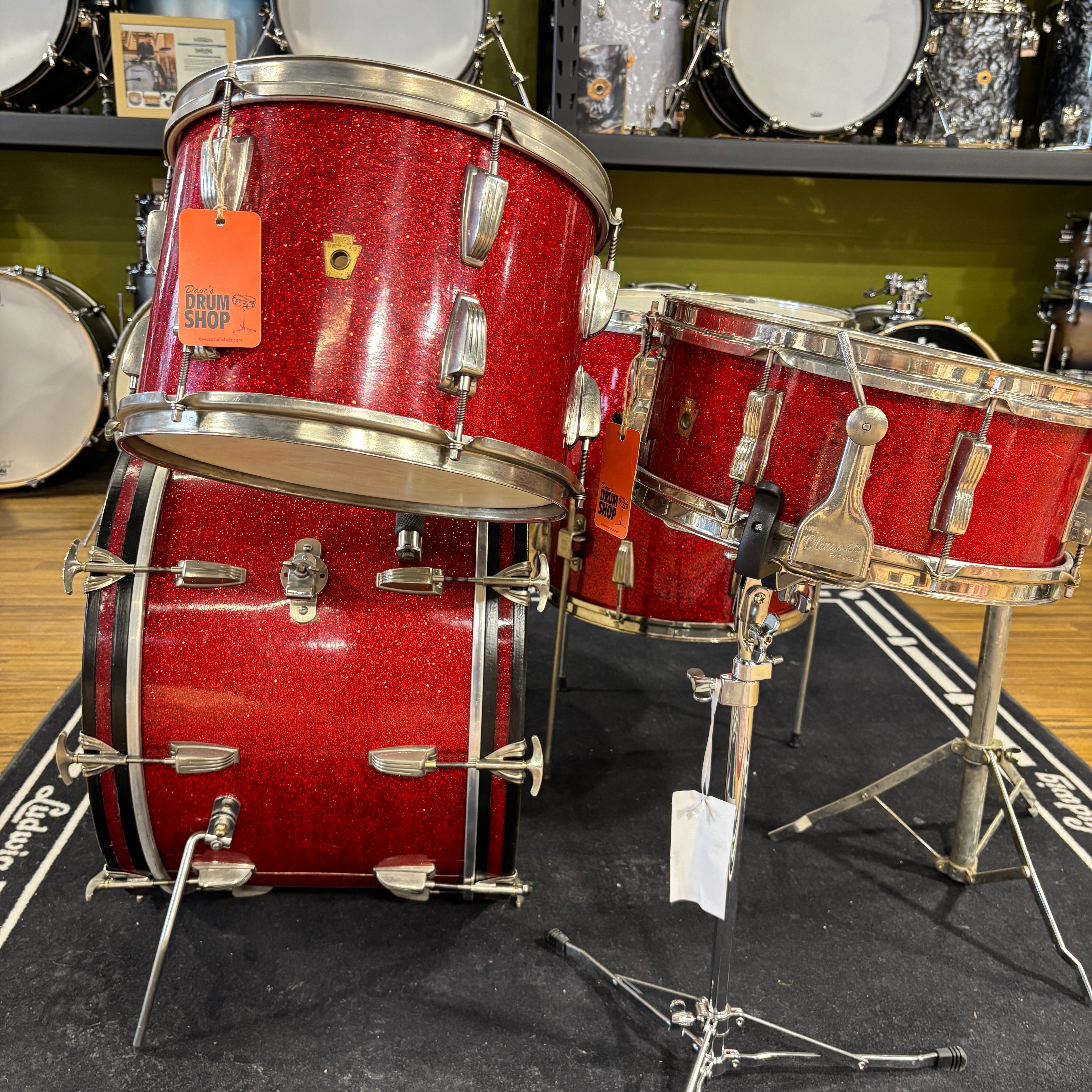 WFL Red Glitter 3pc 1957 13/16/22 CONSIGNMENT DRUM KIT WFL