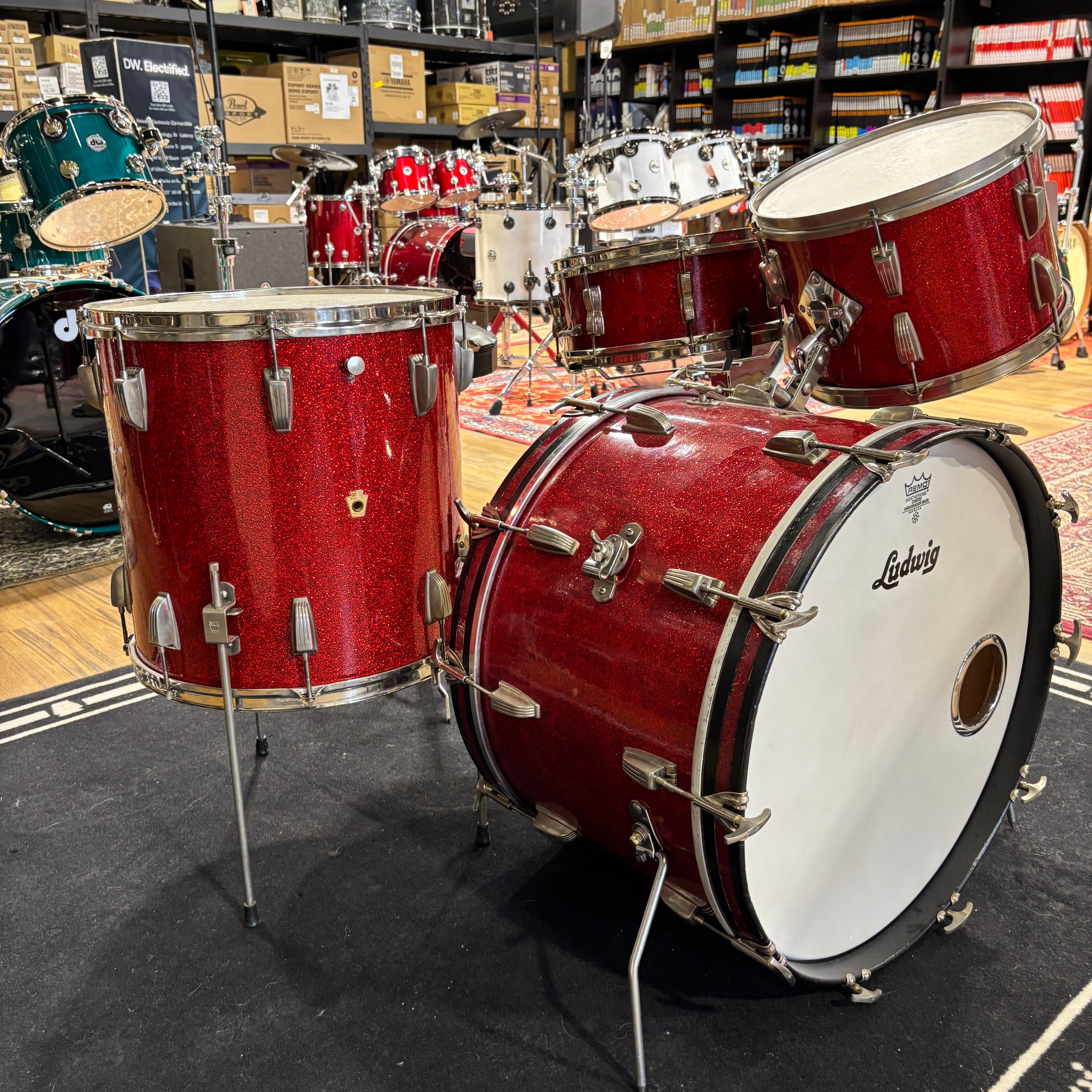 WFL Red Glitter 3pc 1957 13/16/22 CONSIGNMENT DRUM KIT WFL