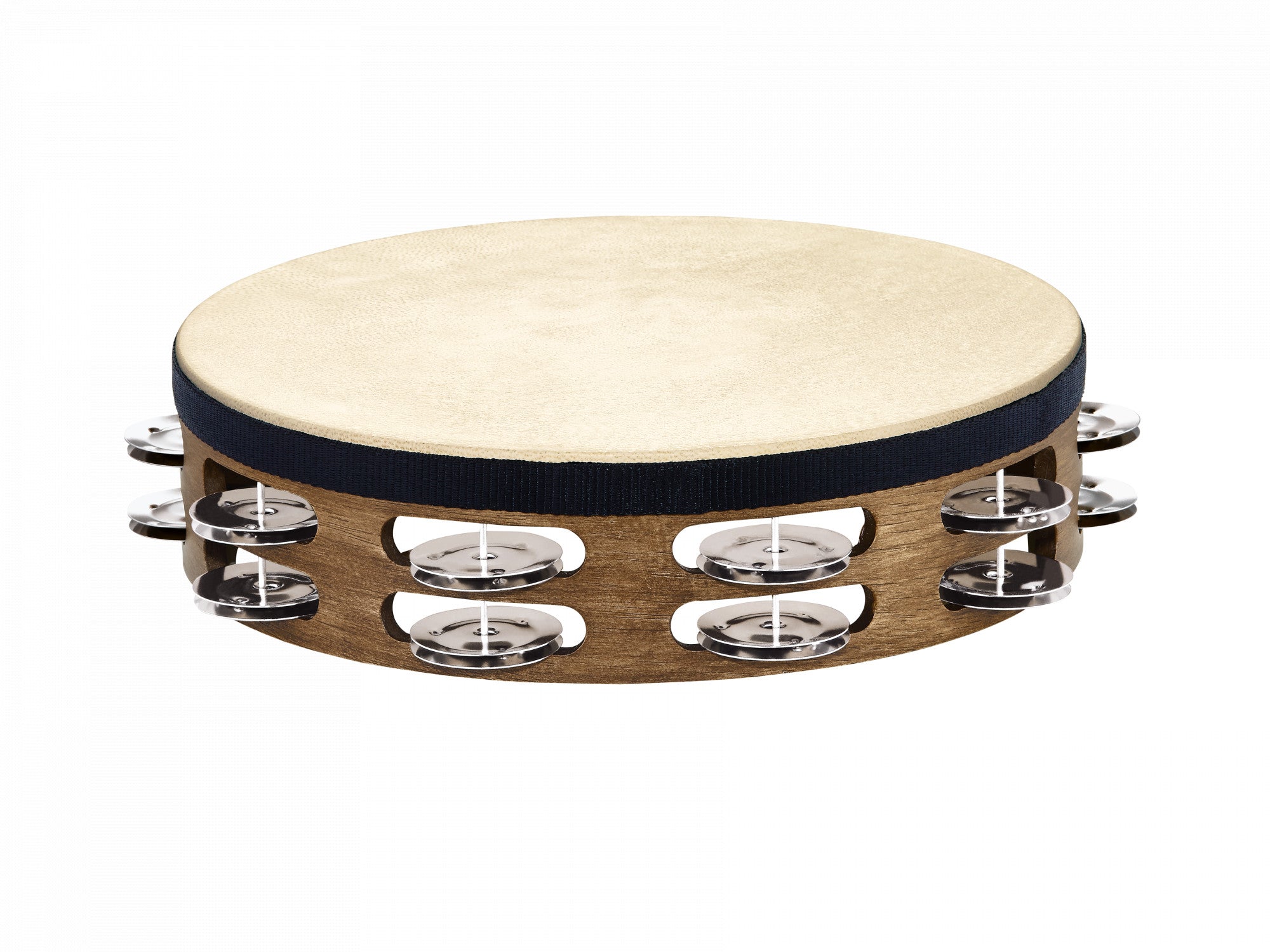 MEINL Percussion Traditional Headed Wood Tambourine, 2 Rows, Walnut Brown (TAH2WB) Tambourines Meinl