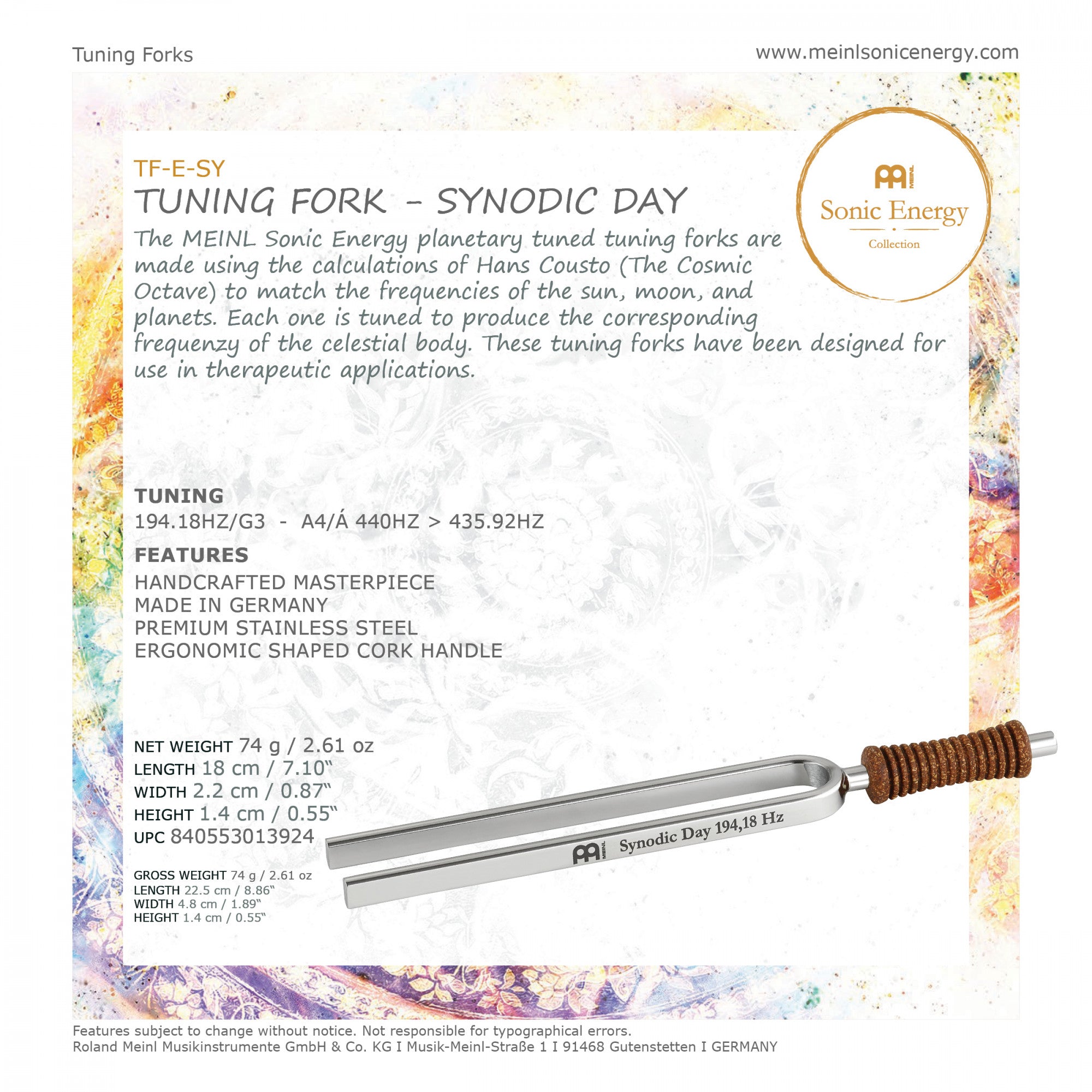MEINL Sonic Energy Tuning Fork, Synodic Day 194.18 Hz (TF-E-SY) Percussion Meinl