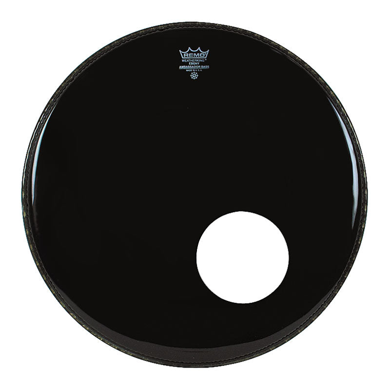 Remo 22" Ebony Ambassador Bass Drum Head w/ 5" Black Dynamo Port (ES-1022-00-DM) Drum Heads Remo