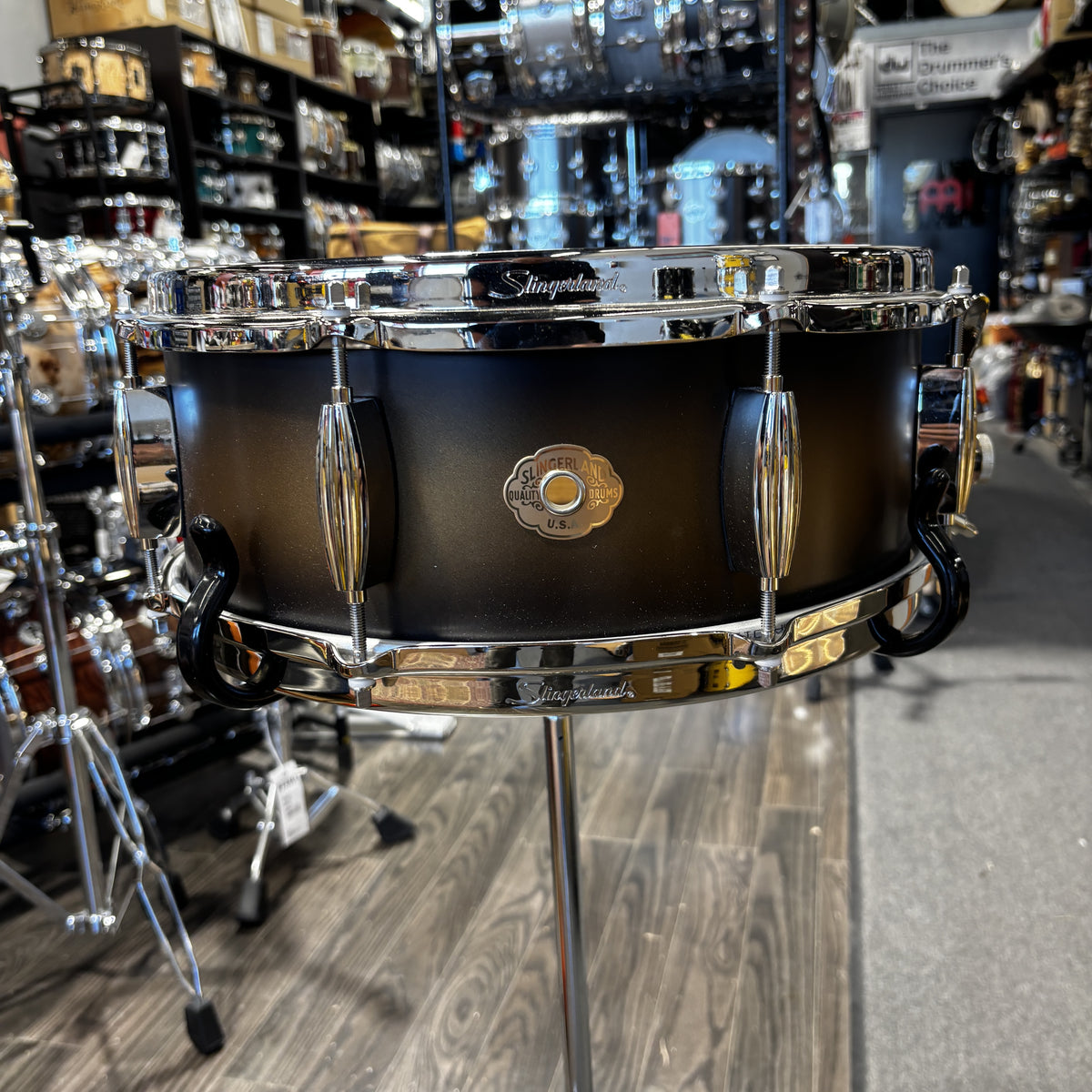 Used Slingerland Radio King Artist 5x14 Snare Drum – Black & Gold Lacquer