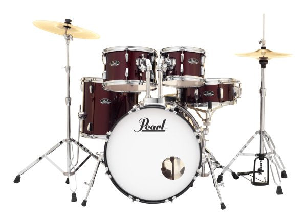 Pearl Roadshow 5-Piece Drum Set w/ 20" Bass Drum, Hardware & Cymbals, Red Wine (RS505CC91)