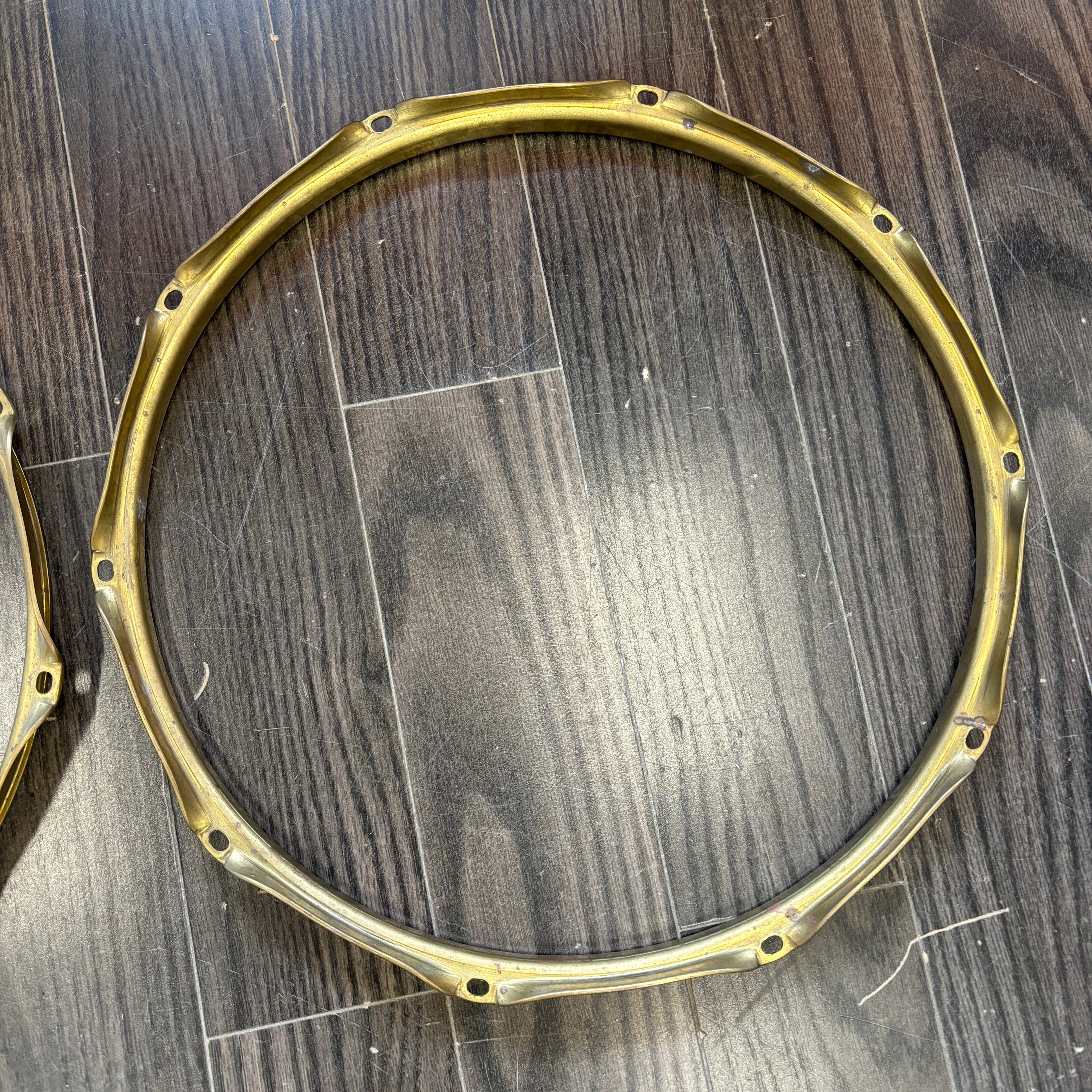 Brass Triple Flange Hoops 14" with 10 holes USED HARDWARE Dave's Drum Shop 