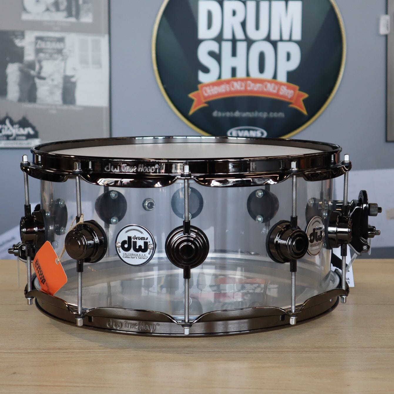 DW Acrylic Snare Drum with Black Nickel Hardware, 6.5 x 14” (DRAC6514SSNDC2) NEW SNARE DRUMS DW 