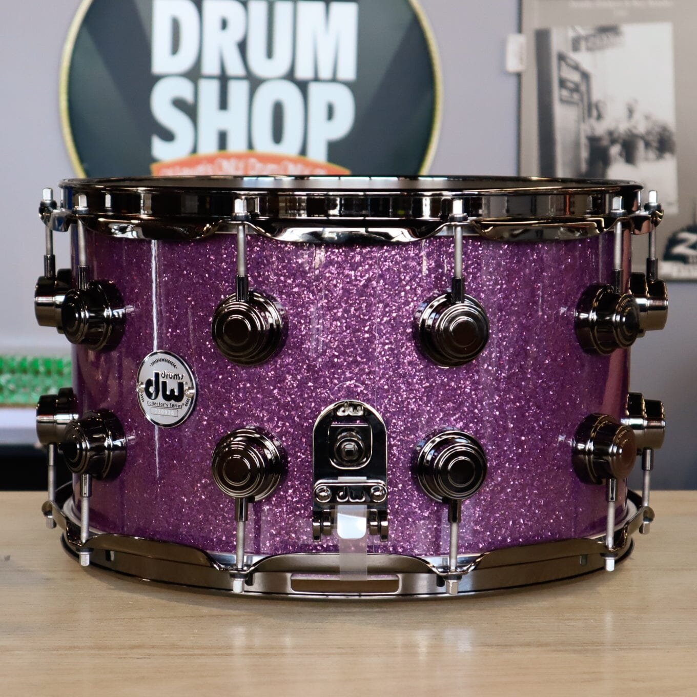 DW Collector's SSC Maple 8x14 Snare, Purple Sparkle w/ Black Nickel (DRX10814SSN099) NEW SNARE DRUMS DW 