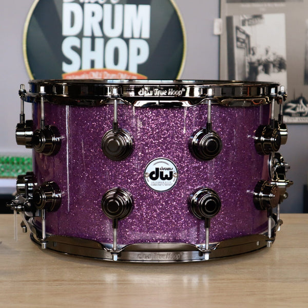 DW Collector's SSC Maple 8x14 Snare, Purple Sparkle w/ Black Nickel (DRX10814SSN099) NEW SNARE DRUMS DW 