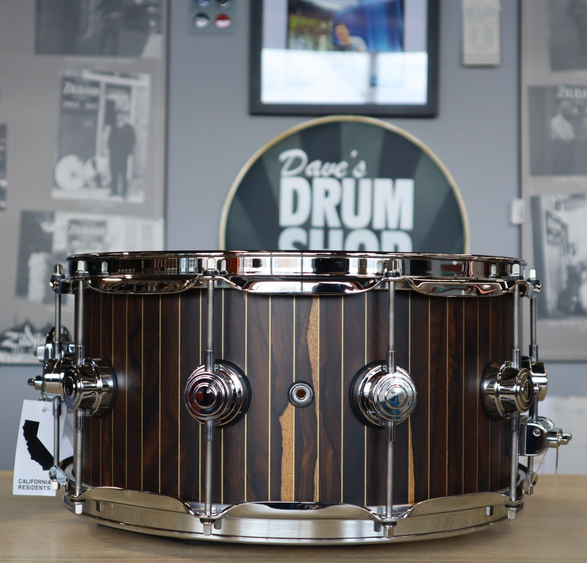 DW Limited Edition Brass Pinstripe Ziricote Snare Drum 6.5 x 14 One of Forty Made NEW SNARE DRUMS dw 
