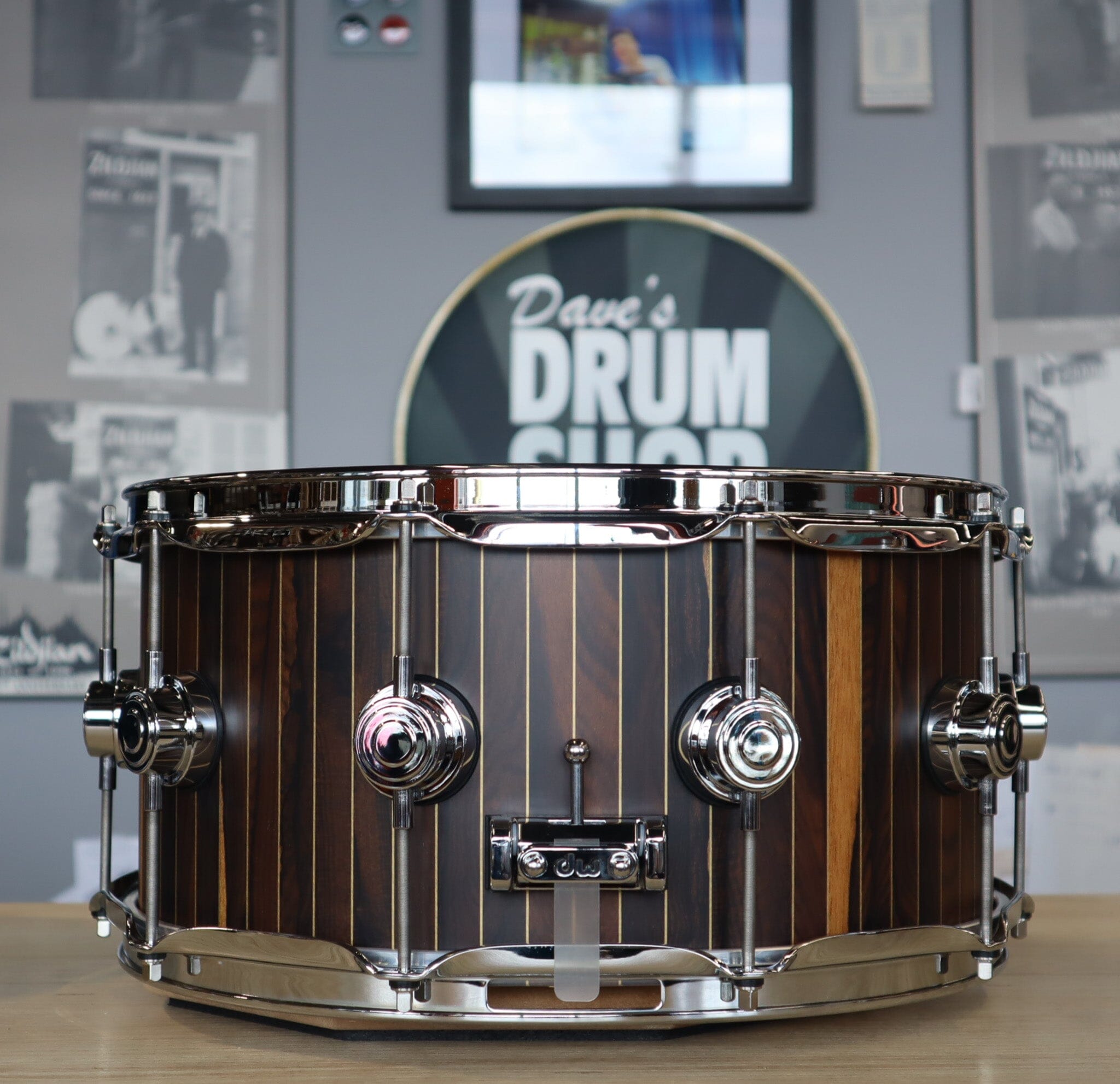 DW Limited Edition Brass Pinstripe Ziricote Snare Drum 6.5 x 14 One of Forty Made NEW SNARE DRUMS dw 
