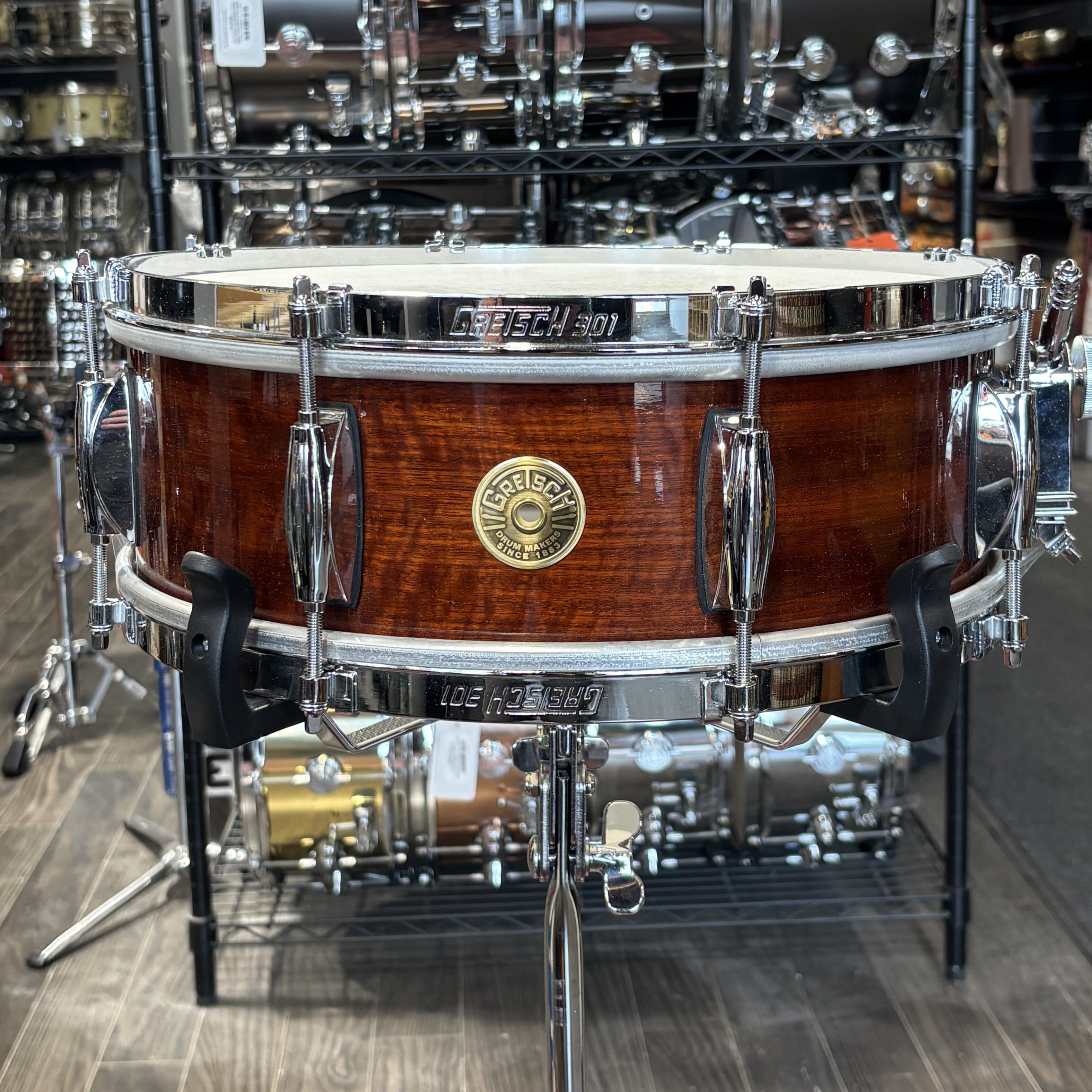 Gretsch 135th Anniversary Broadkaster 5x14 snare in Classic Ribbon Mahogany (USED) USED SNARE DRUMS GRETSCH 