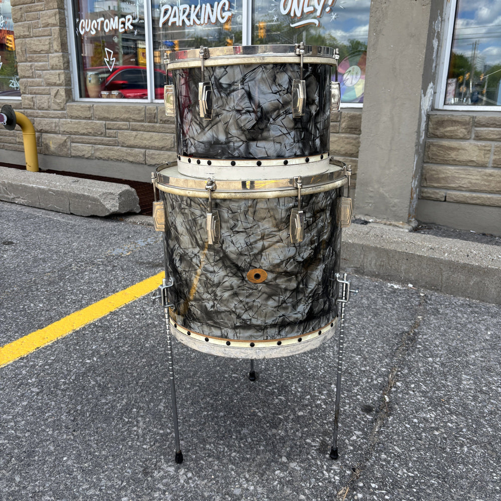 Ludwig & Ludwig No. 1027PV and No. 1028PV 1940s tacked-bottom toms in Black Diamond Pearl USED DRUM KIT Ludwig and Ludwig 
