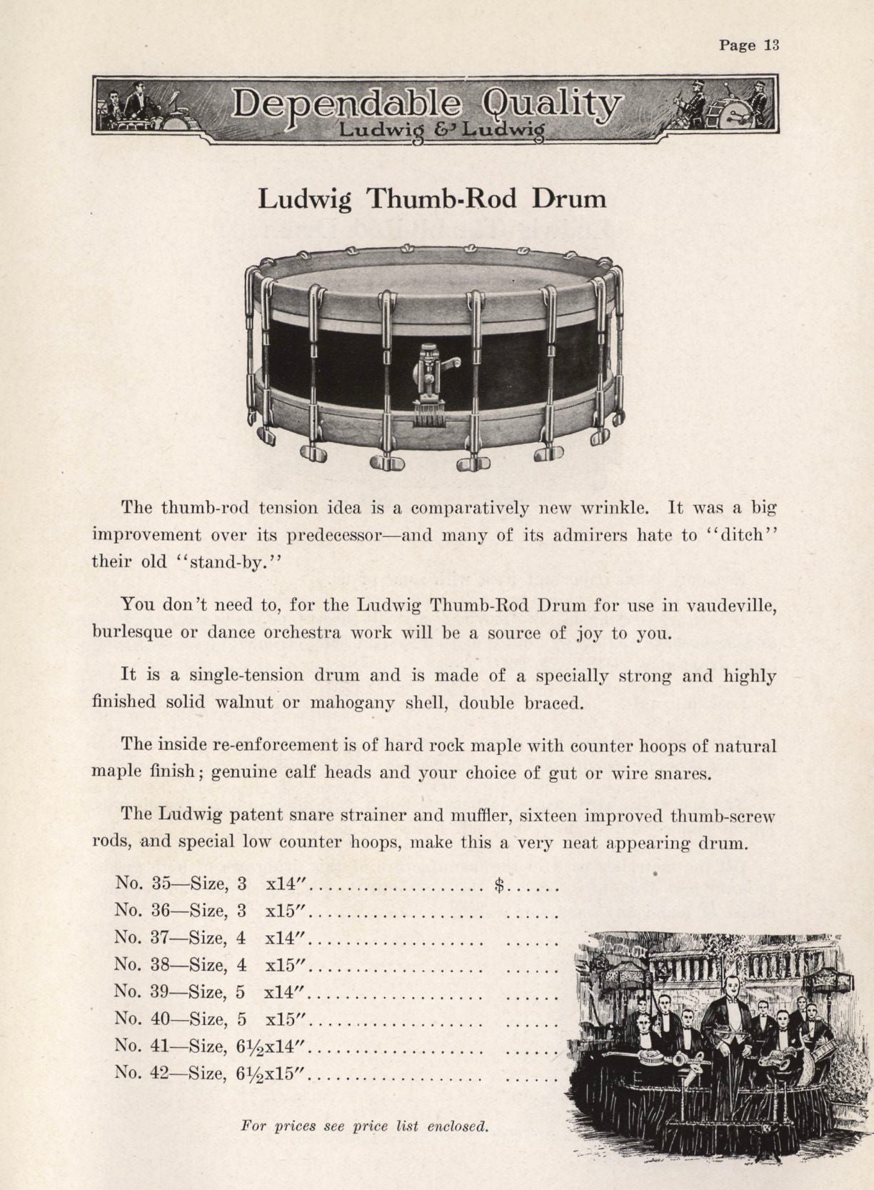 Ludwig & Ludwig Thumb Rod Orchestra Snare USED SNARE DRUMS Ludwig and Ludwig 