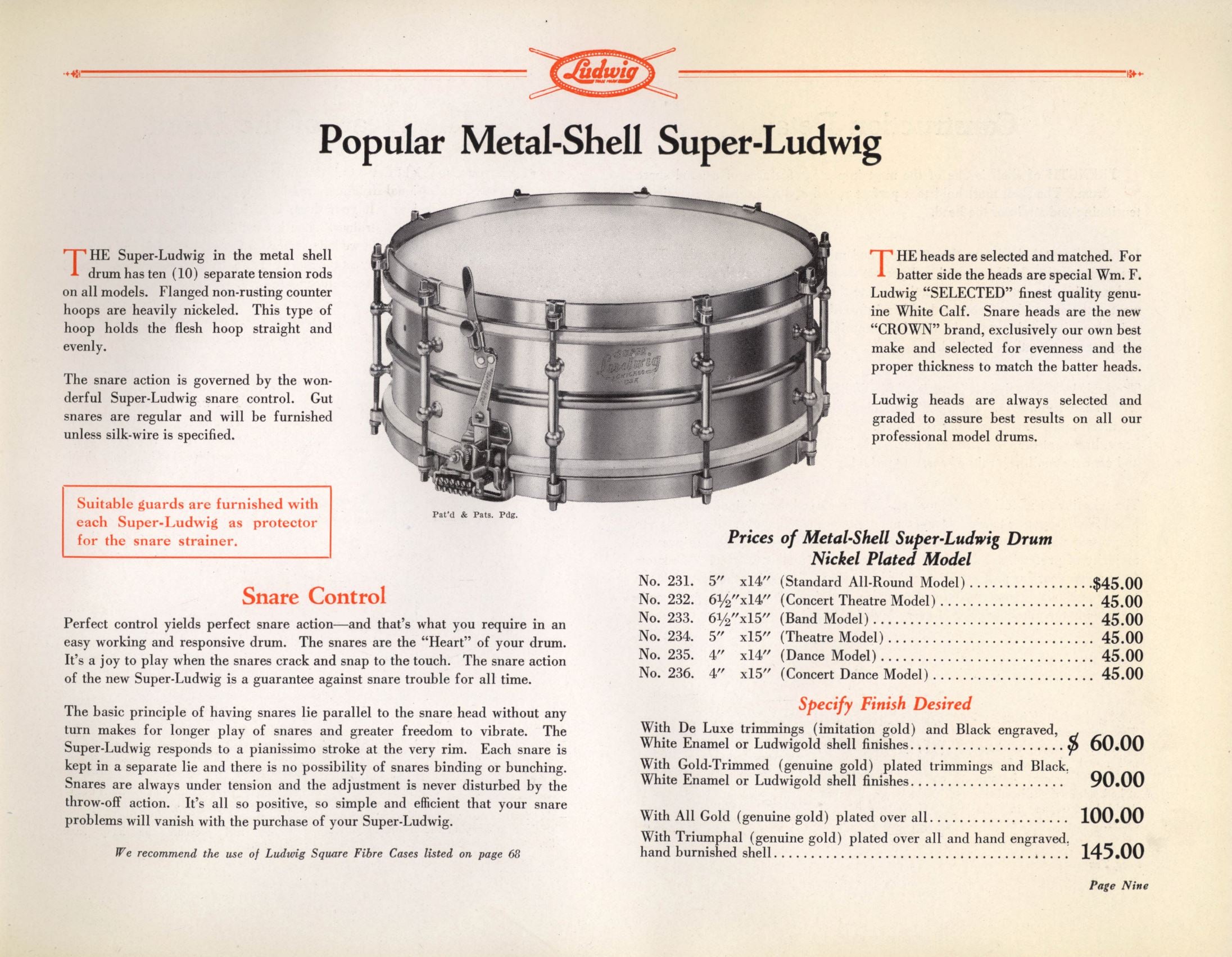 Ludwig Super Ludwig 4 x 15 Nickel 1920s Concert Dance Model USED SNARE DRUMS Ludwig and Ludwig 