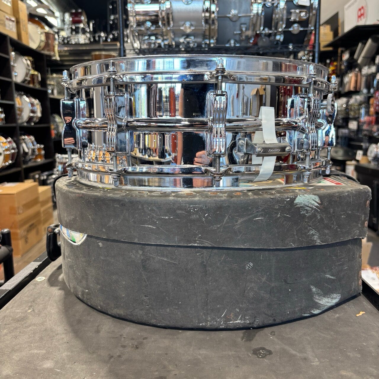 Ludwig Supraphonic LM400 5x14 Snare Drum – Blue/Olive Badge Bow Tie Lugs USED SNARE DRUMS LUDWIG 