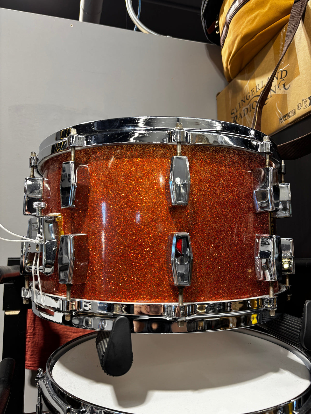 Milestone Fibreglass Drum Set with Matching 14x8 Snare – Original Copper Sparkle Finish CONSIGNMENT DRUM KIT MILESTONE 