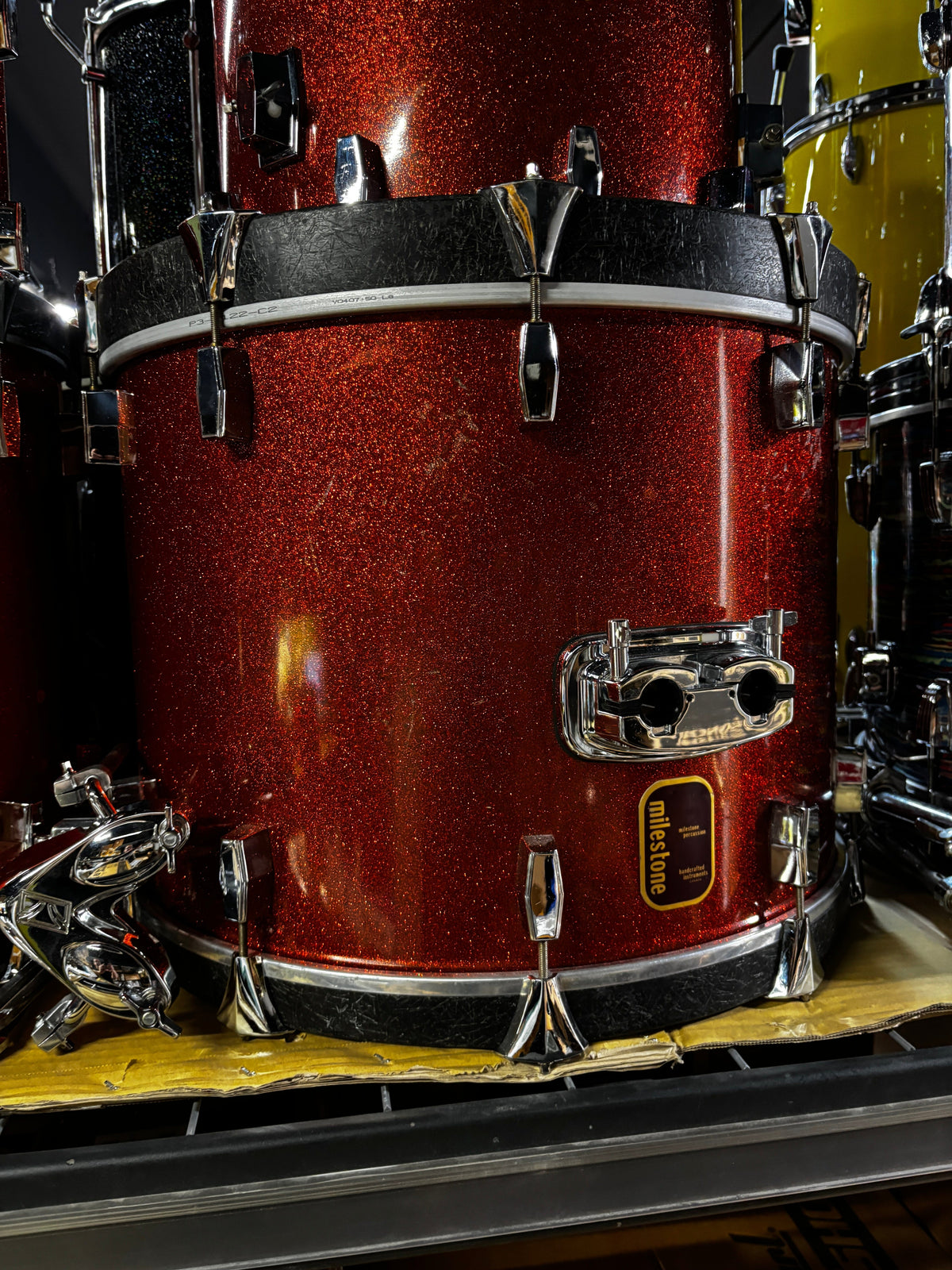 Milestone Fibreglass Drum Set with Matching 14x8 Snare – Original Copper Sparkle Finish CONSIGNMENT DRUM KIT MILESTONE 