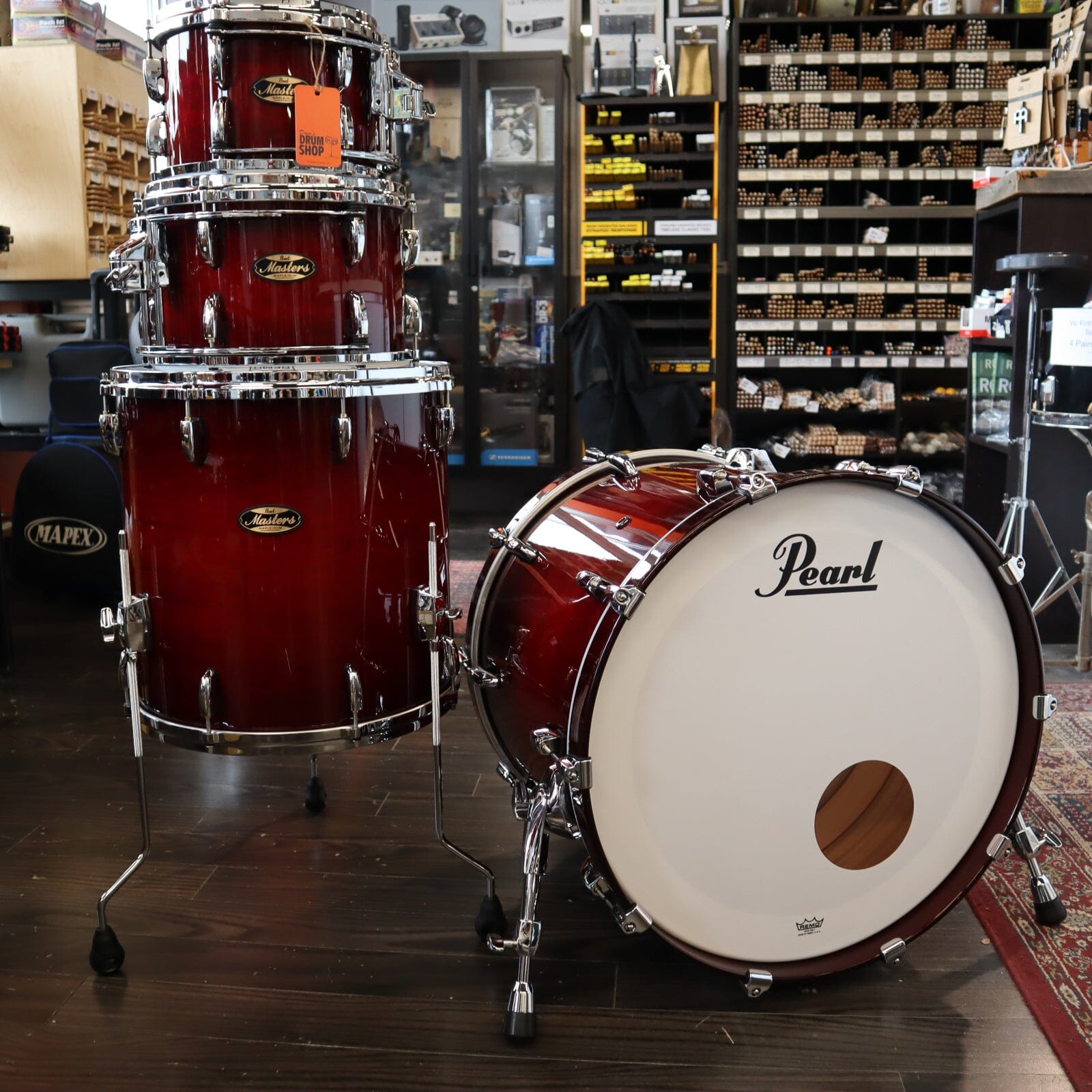 Pearl Masters Maple Gum 4-piece Shell Pack, Deep Red Burst (MMGP924XEDP-LC886) NEW DRUM KIT Pearl 